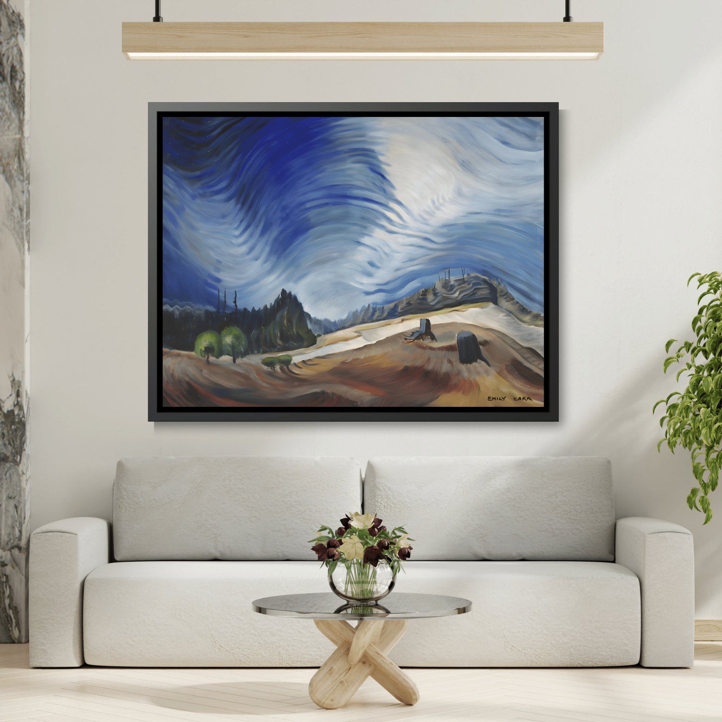 Emily Carr Above the Gravel Pit - Framed Canvas Wall Art Print in Black Pinewood Frame