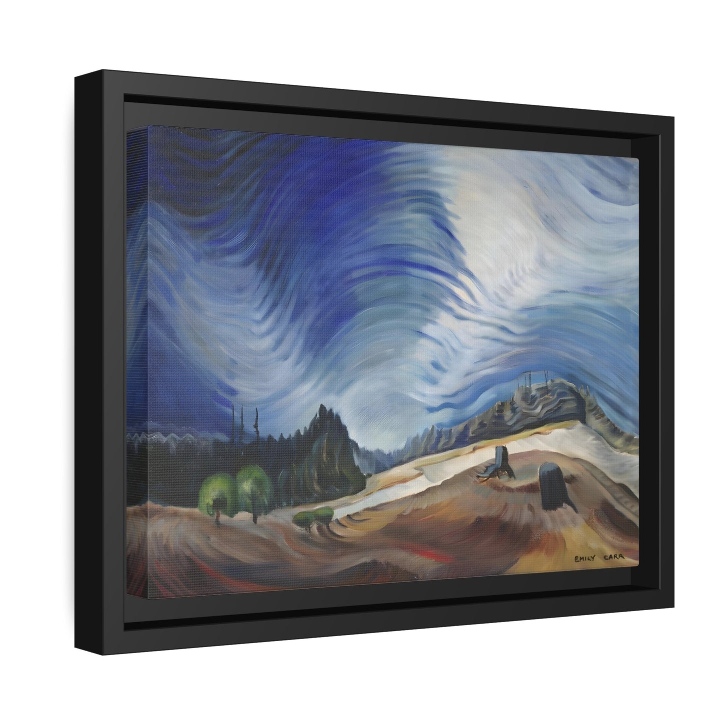 Emily Carr Above the Gravel Pit - Framed Canvas Wall Art Print in Black Pinewood Frame