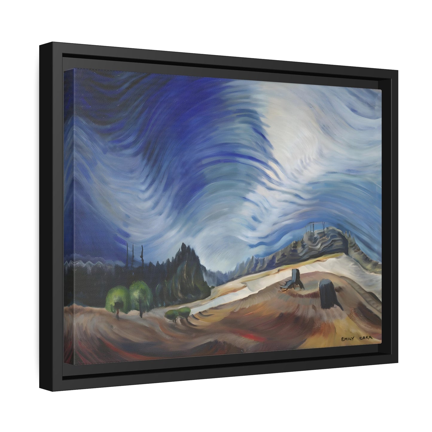 Emily Carr Above the Gravel Pit - Framed Canvas Wall Art Print in Black Pinewood Frame