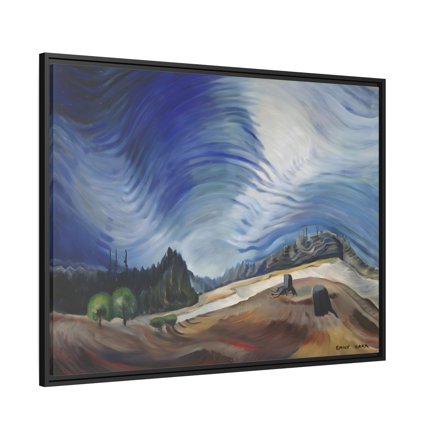 Emily Carr Above the Gravel Pit - Framed Canvas Wall Art Print in Black Pinewood Frame