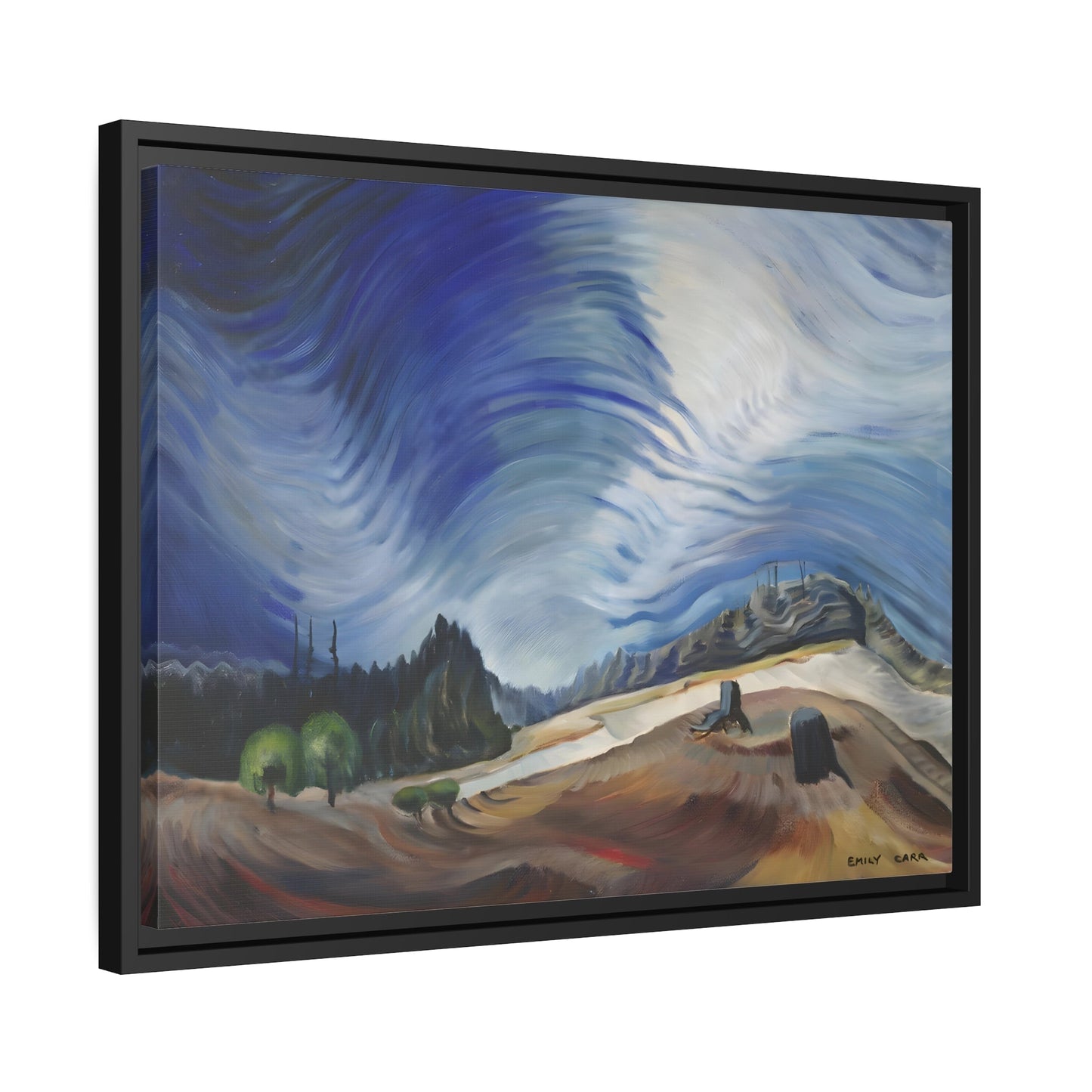 Emily Carr Above the Gravel Pit - Framed Canvas Wall Art Print in Black Pinewood Frame