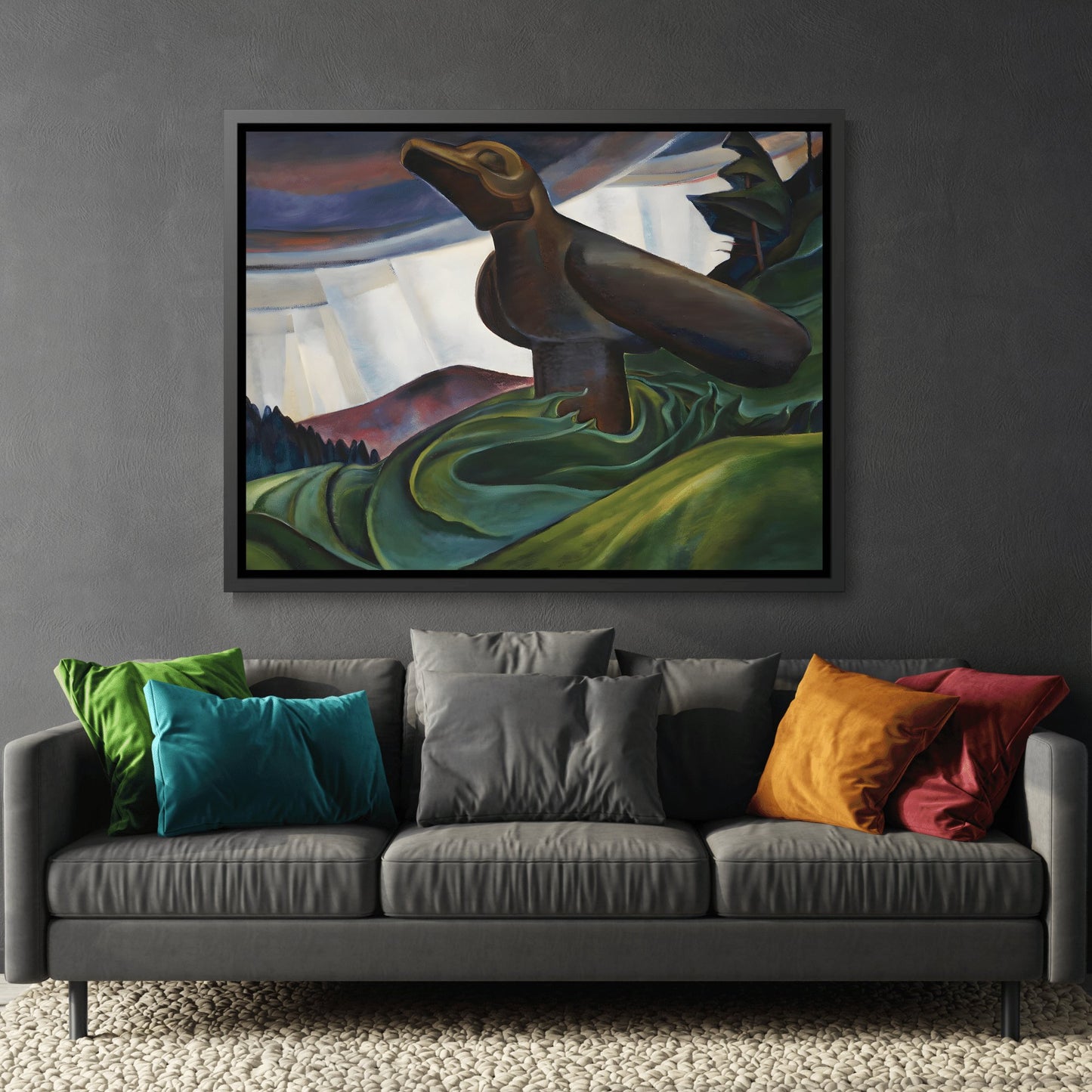 Emily Carr Big Raven - Framed Canvas Wall Art Print in Black Pinewood Frame