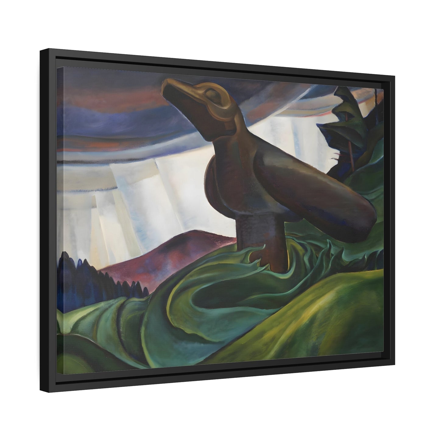 Emily Carr Big Raven - Framed Canvas Wall Art Print in Black Pinewood Frame