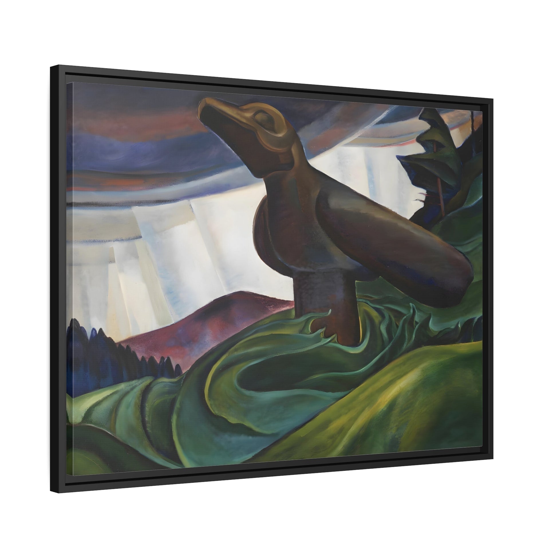 Emily Carr Big Raven - Framed Canvas Wall Art Print in Black Pinewood Frame