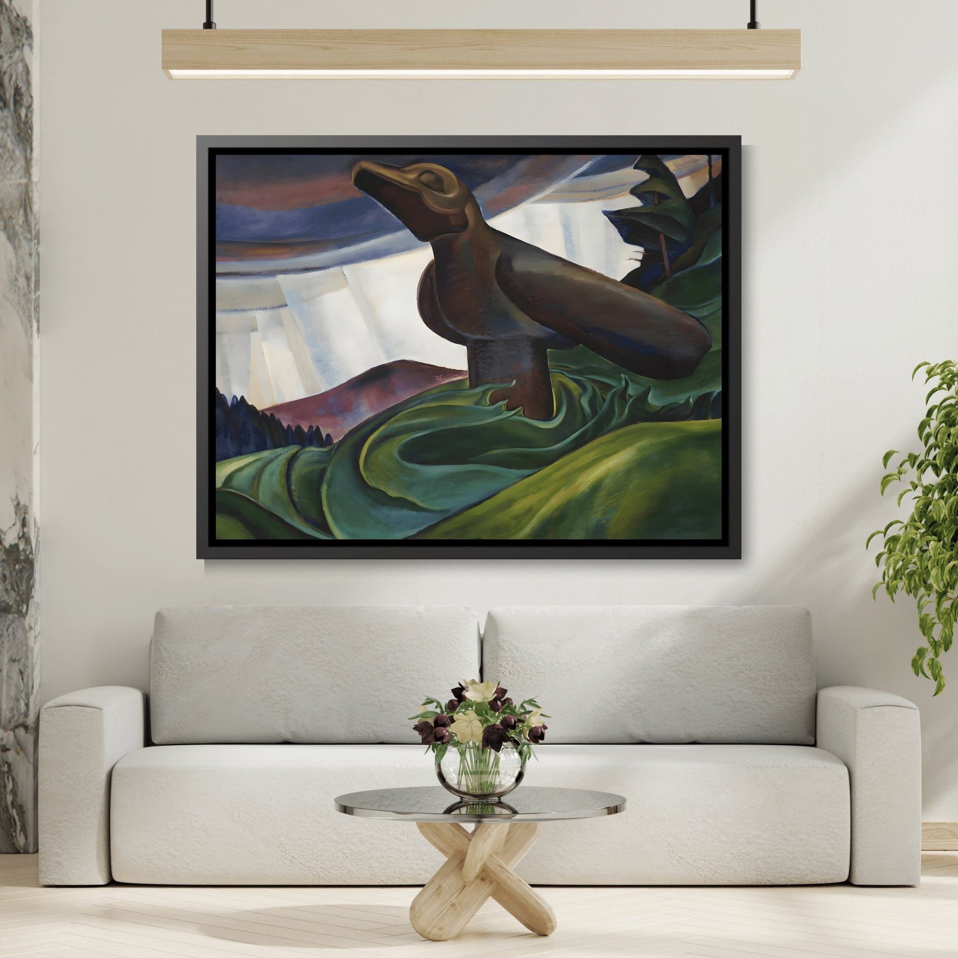 Emily Carr Big Raven - Framed Canvas Wall Art Print in Black Pinewood Frame