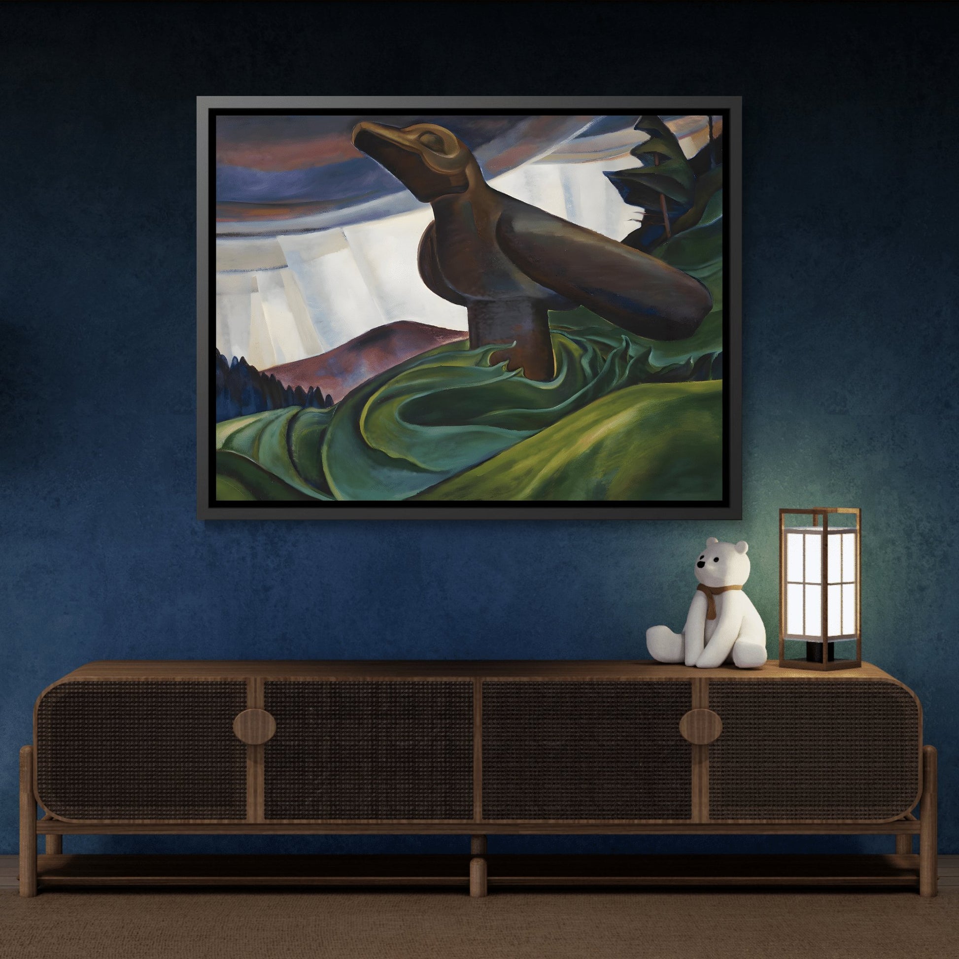 Emily Carr Big Raven - Framed Canvas Wall Art Print in Black Pinewood Frame