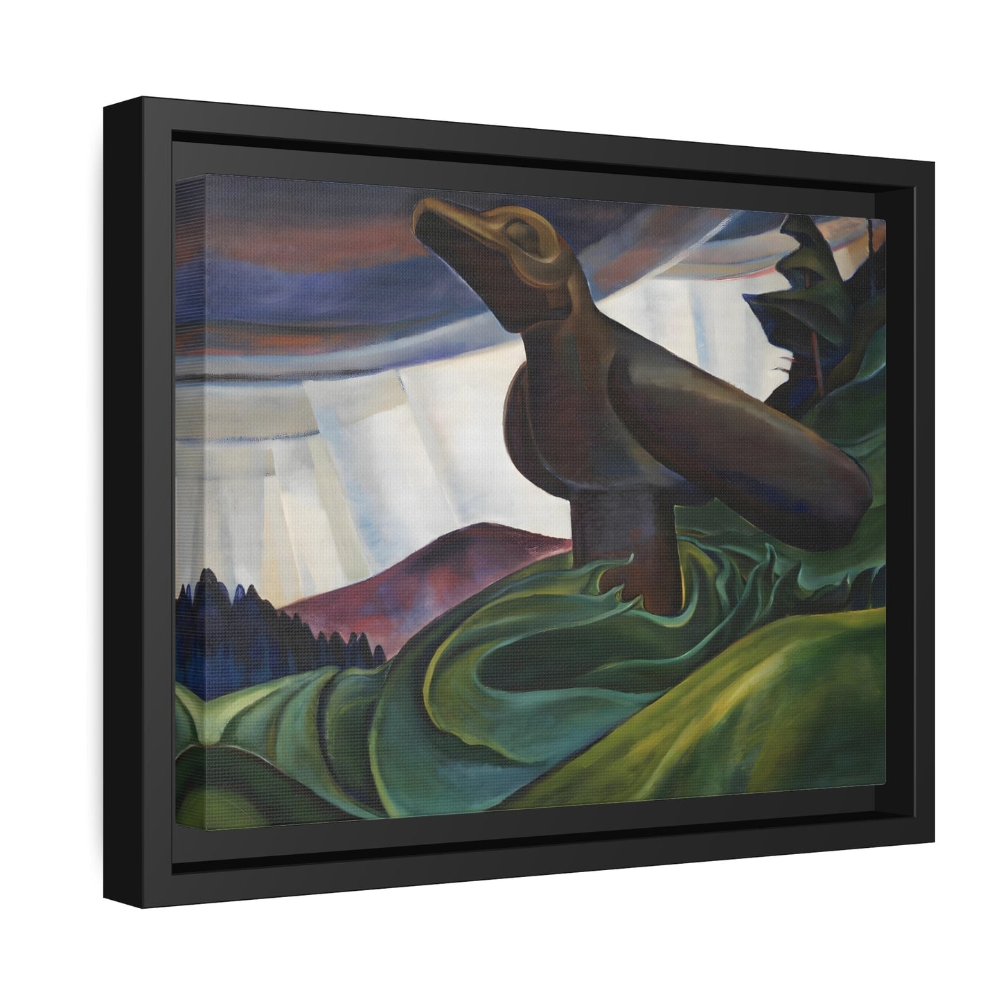 Emily Carr Big Raven - Framed Canvas Wall Art Print in Black Pinewood Frame