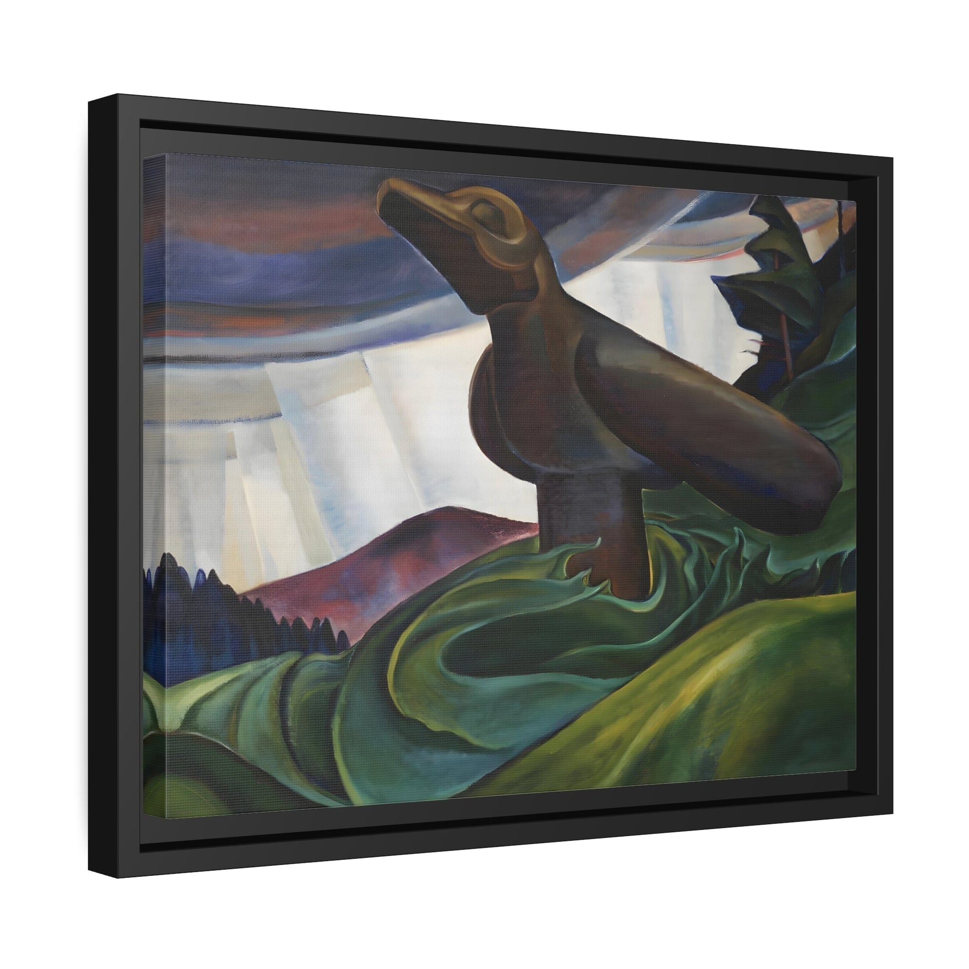 Emily Carr Big Raven - Framed Canvas Wall Art Print in Black Pinewood Frame