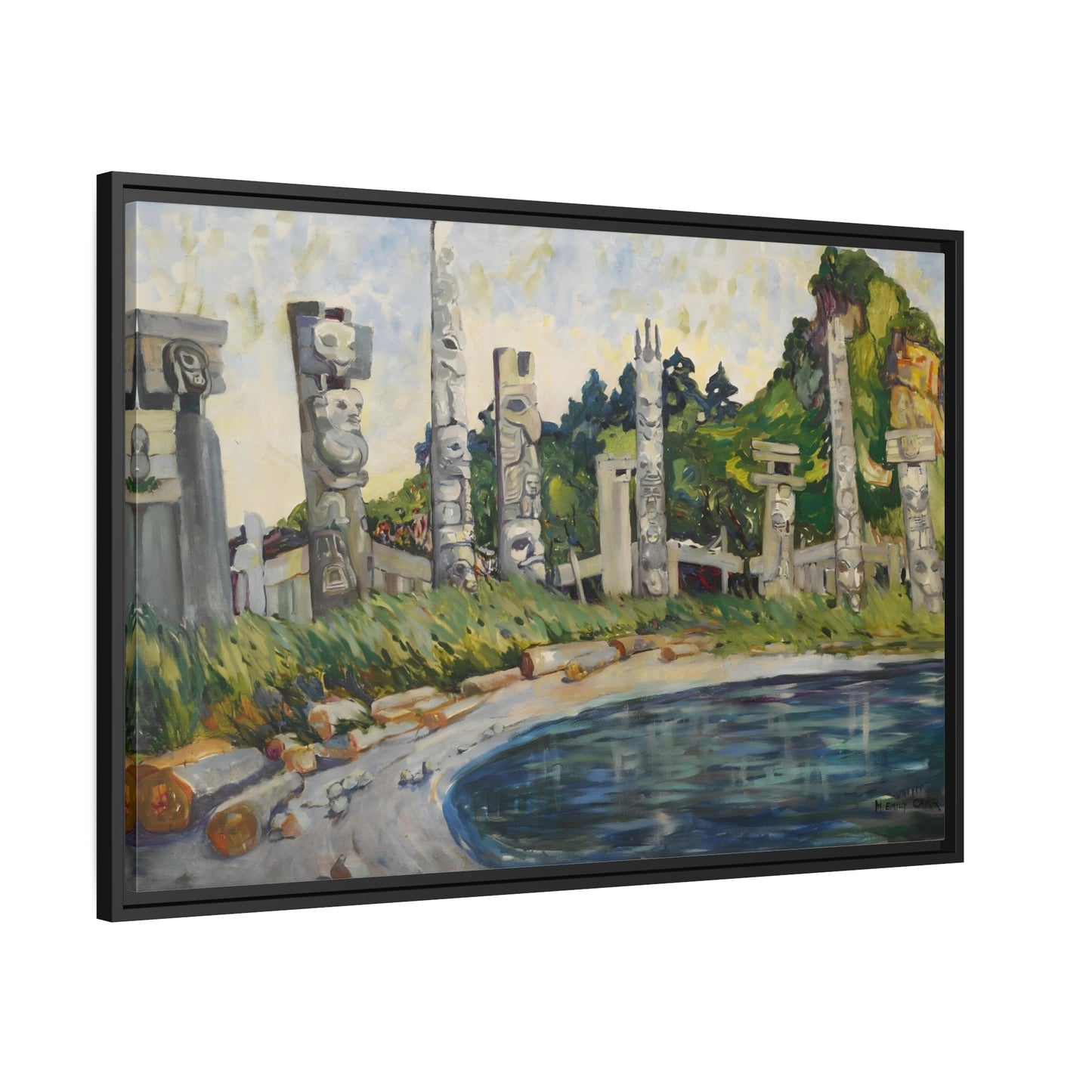 Emily Carr Skedans - Framed Canvas Wall Art Print in Black Pinewood Frame