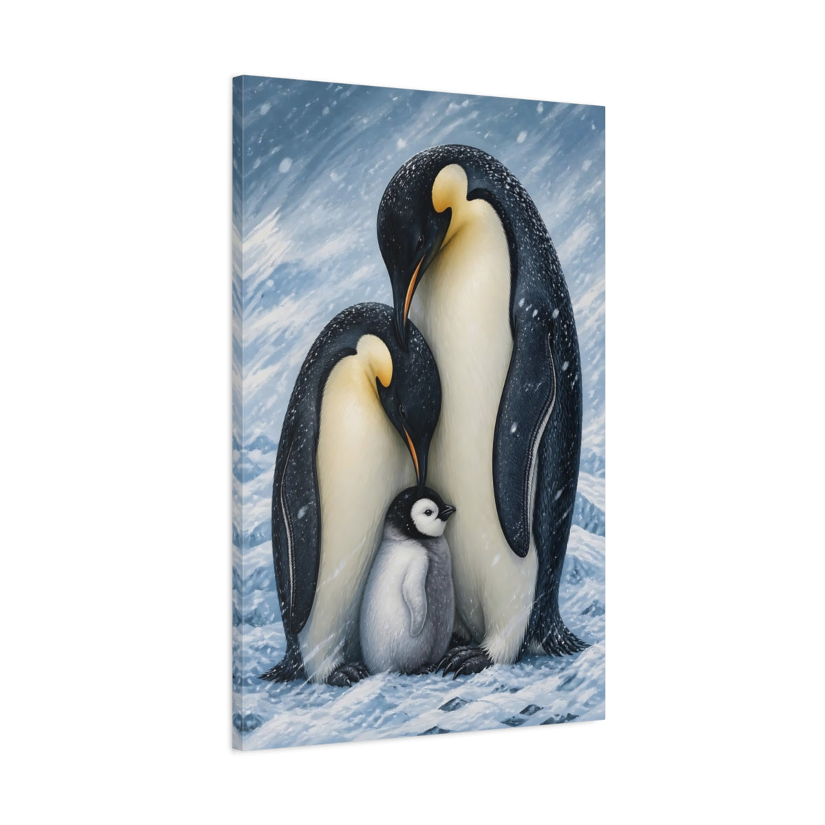 Main Mockup. Emperor Penguin Family Animals shown as canvas print