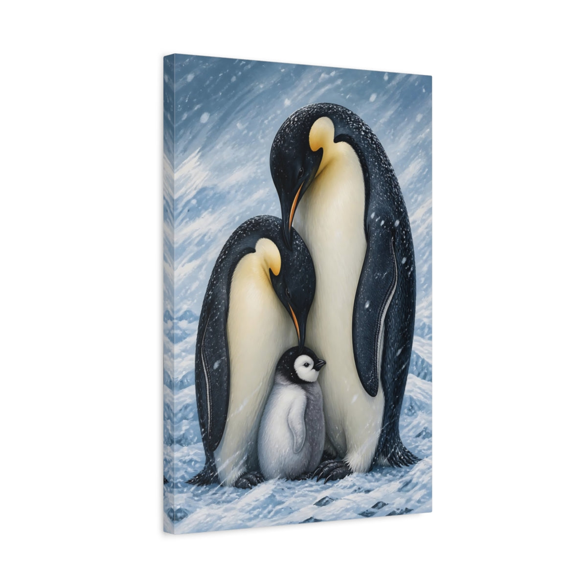 Side Mockup 3. Emperor Penguin Family Animals shown as canvas print