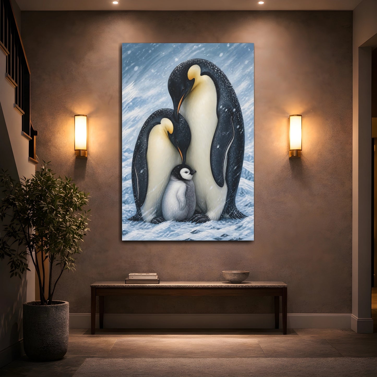 Mockup 2. Emperor Penguin Family Animals shown as canvas print