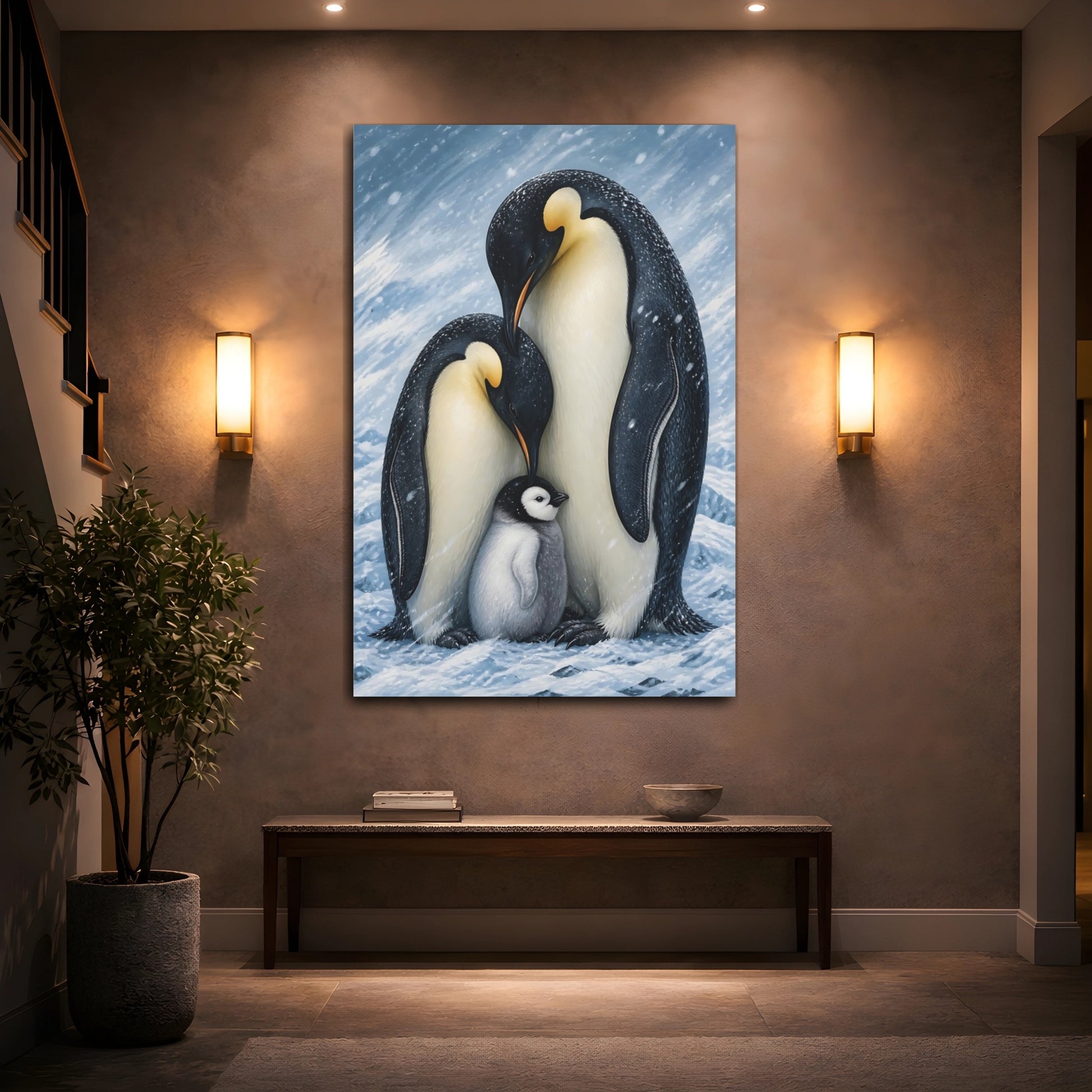 Mockup 2. Emperor Penguin Family Animals shown as canvas print