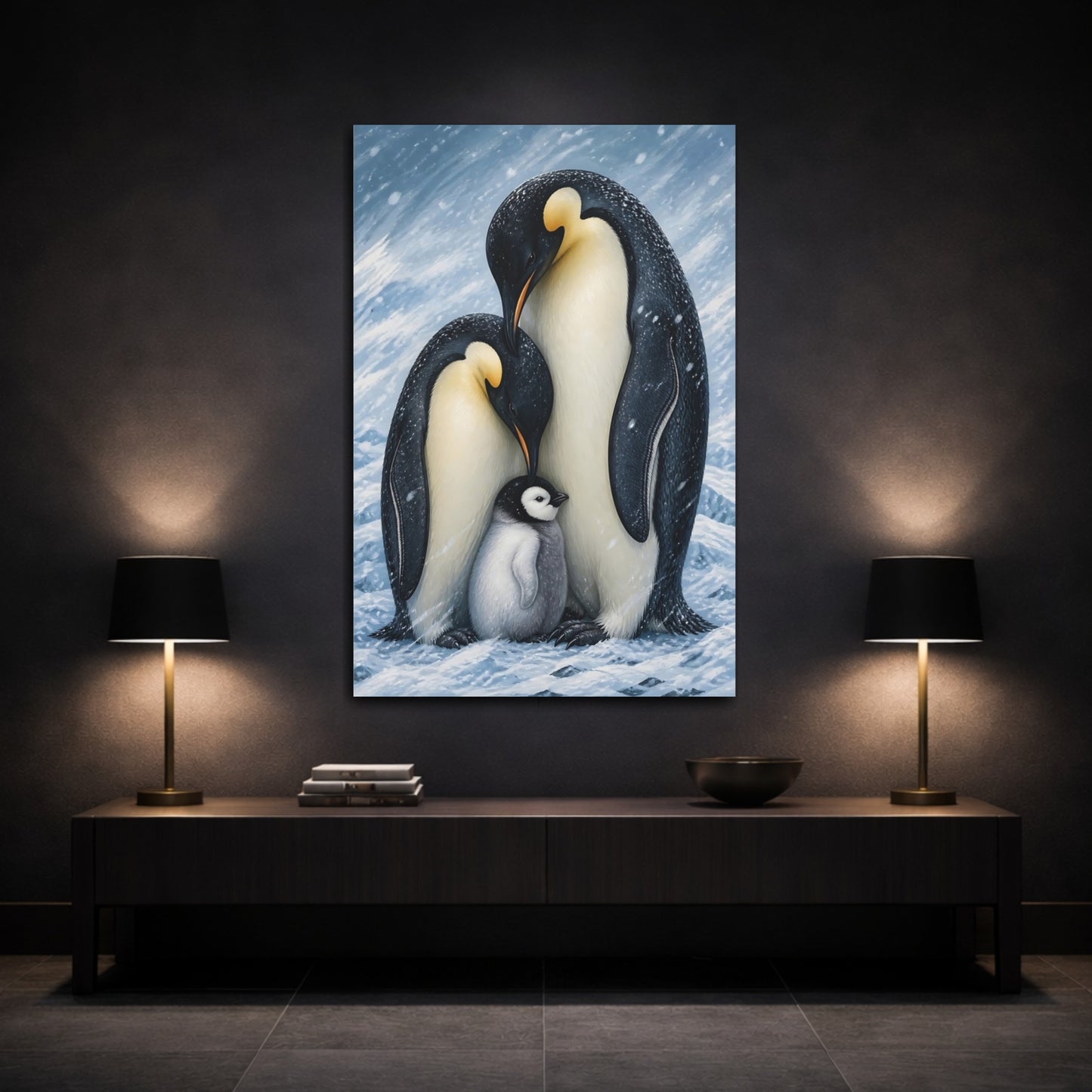 Mockup 3. Emperor Penguin Family Animals shown as canvas print