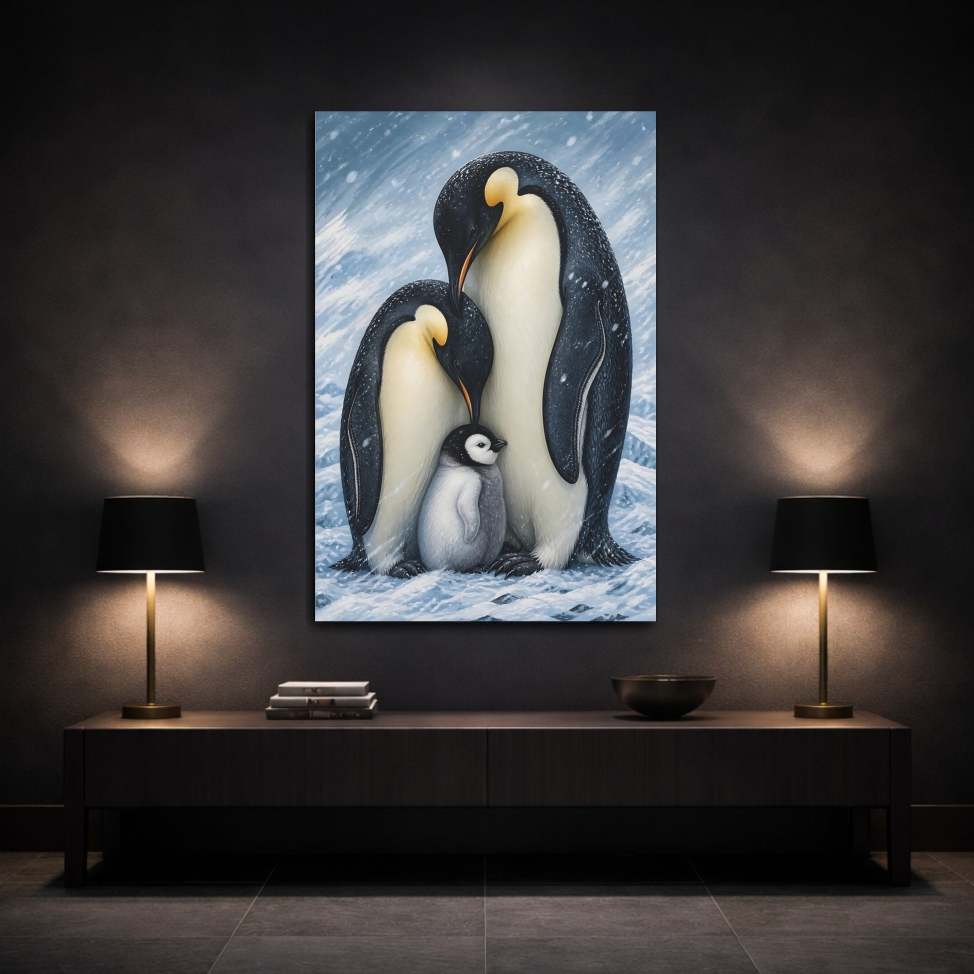 Mockup 3. Emperor Penguin Family Animals shown as canvas print