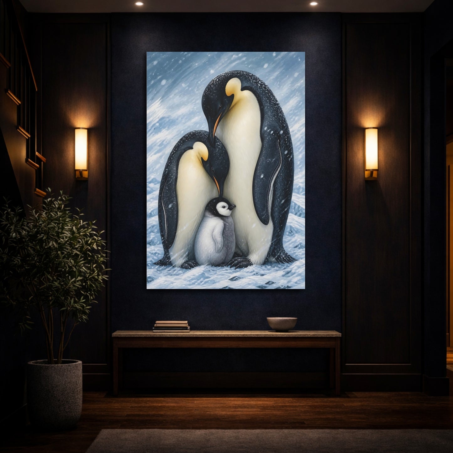 Mockup 4. Emperor Penguin Family Animals shown as canvas print