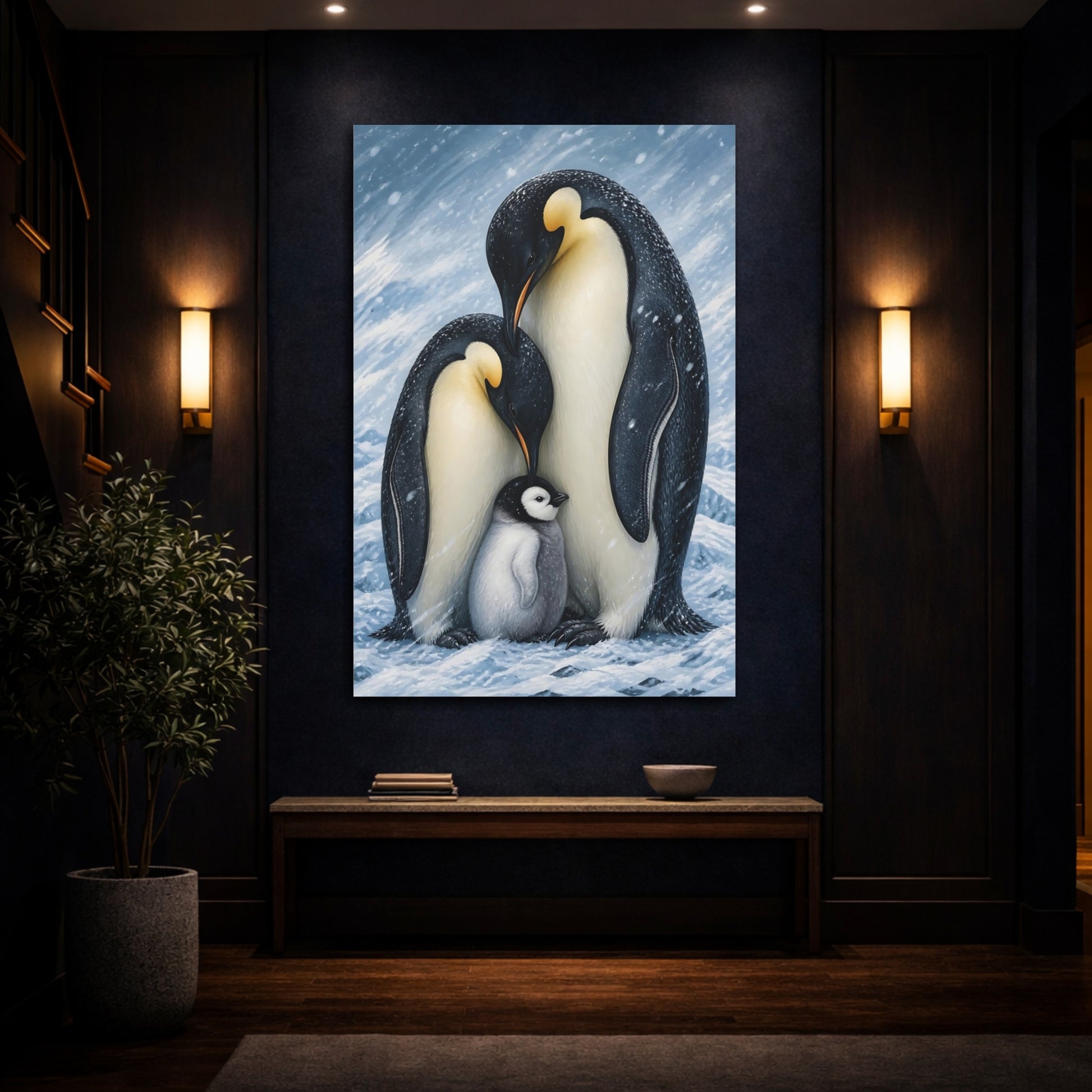Mockup 4. Emperor Penguin Family Animals shown as canvas print