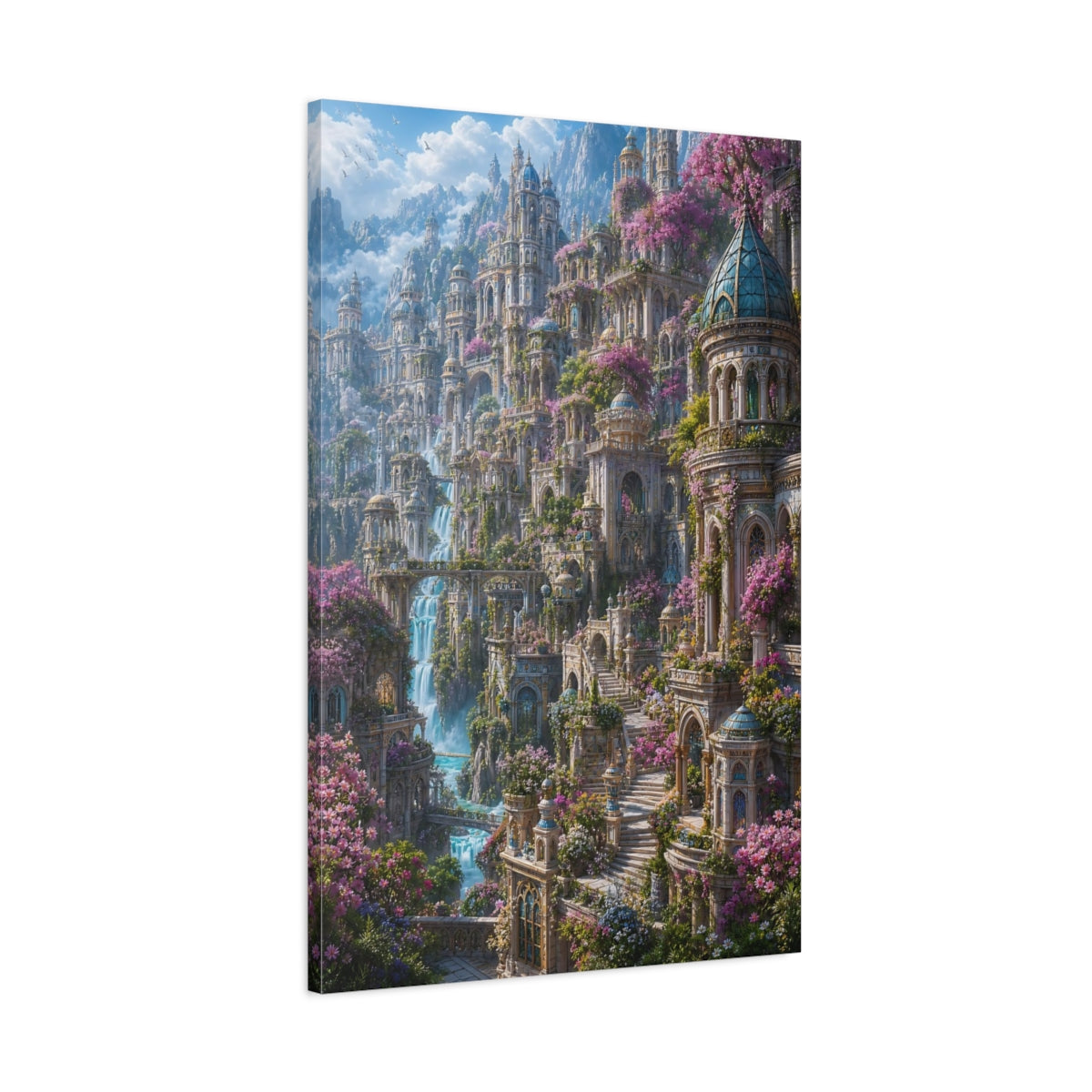 Main Mockup. Enchanted Blossom City shown as canvas print