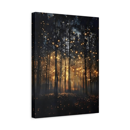 Enchanted Botanical Forest Firefly Canvas Wall Art Print - Artful Nature Fireflies - YesArtYes
