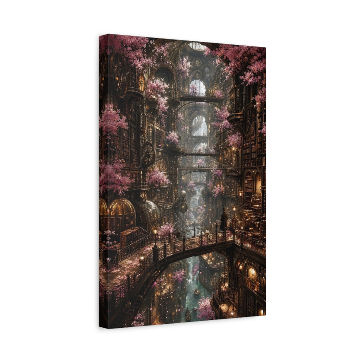 Side Mockup 4. Enchanted Cherry Blossom Library shown as canvas print