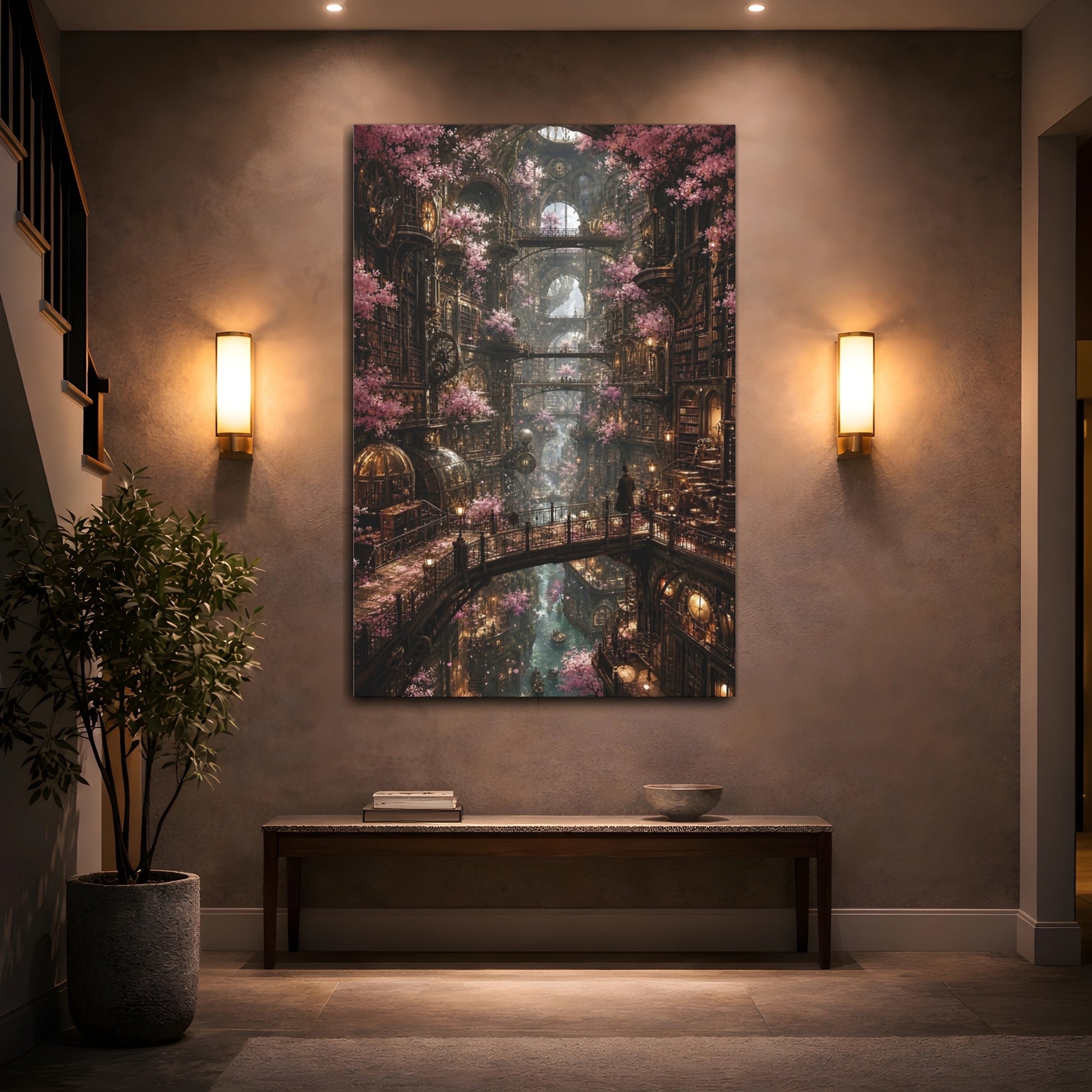 Mockup 2. Enchanted Cherry Blossom Library shown as canvas print
