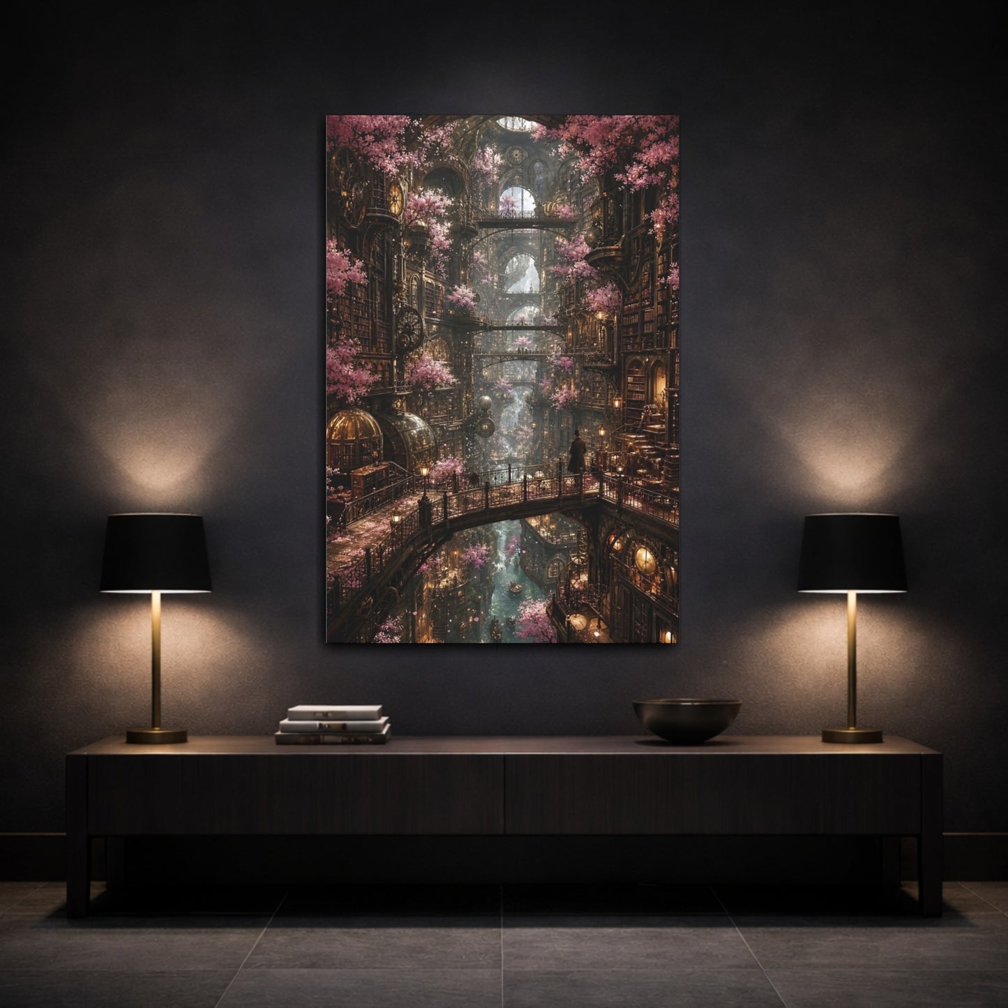 Mockup 3. Enchanted Cherry Blossom Library shown as canvas print