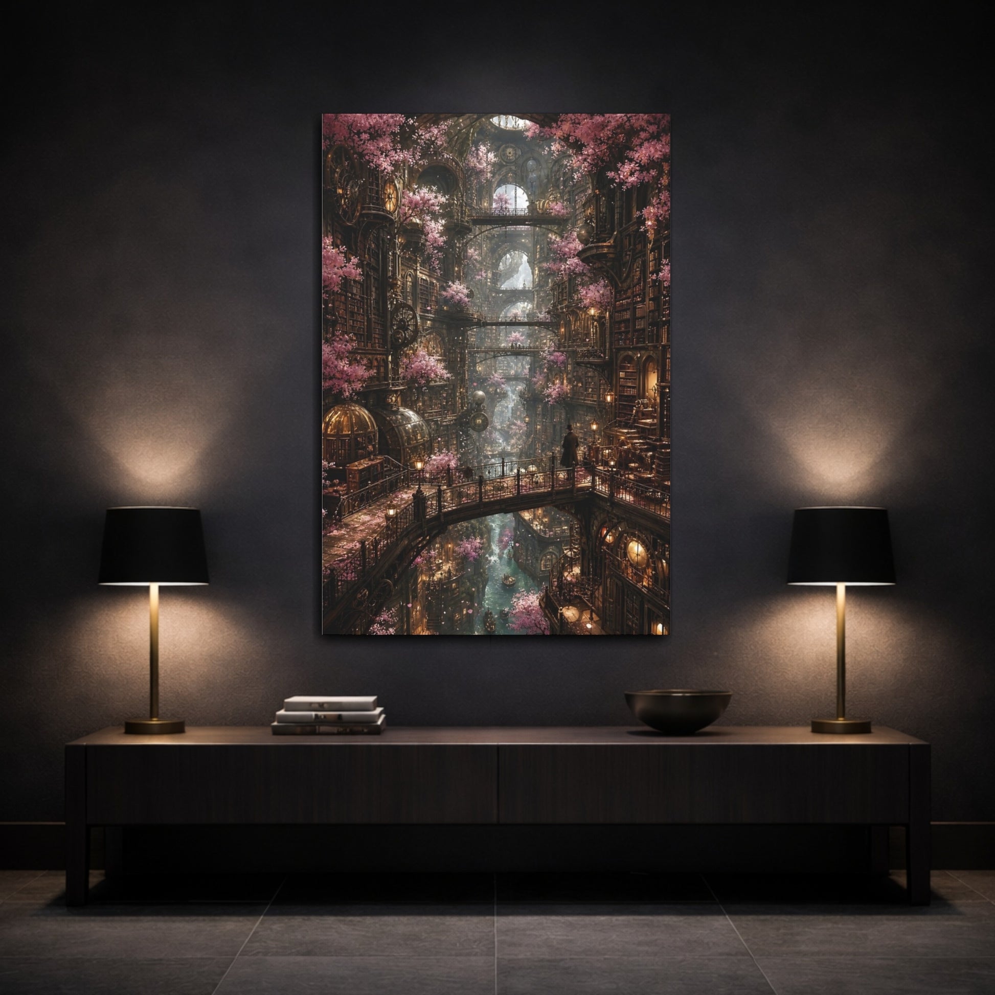 Mockup 3. Enchanted Cherry Blossom Library shown as canvas print