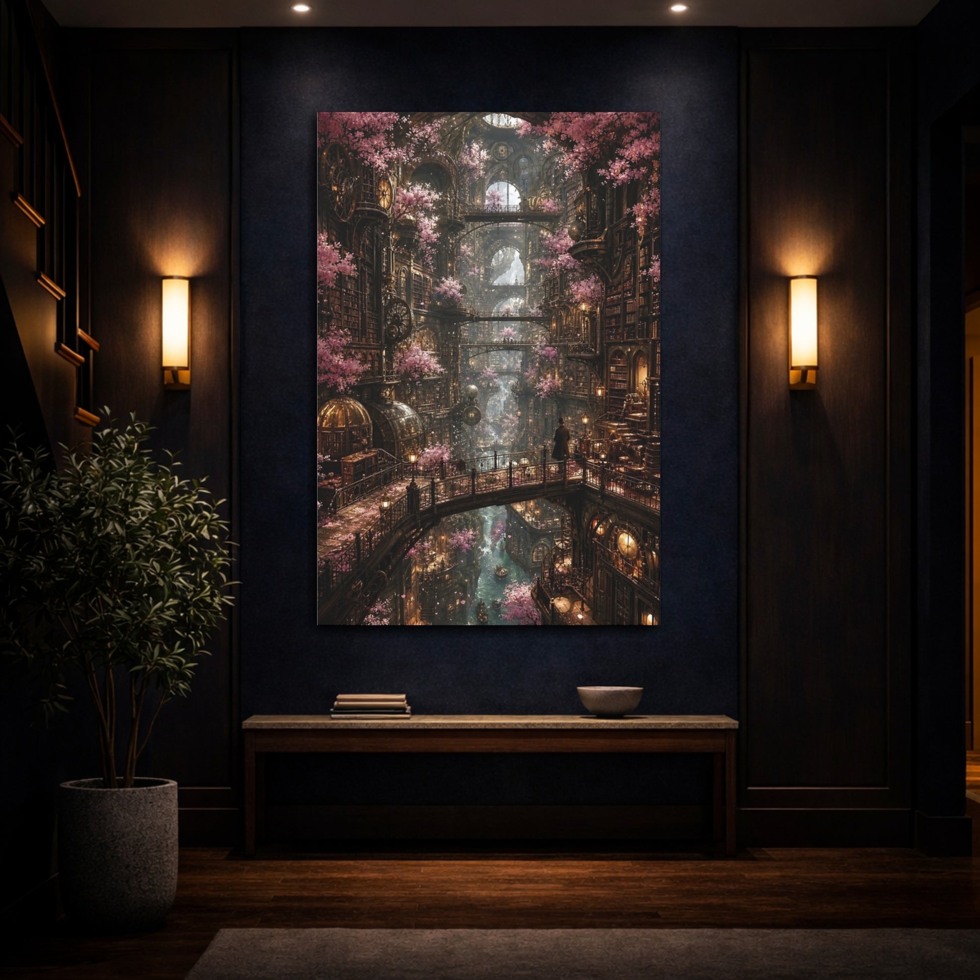 Mockup 4. Enchanted Cherry Blossom Library shown as canvas print