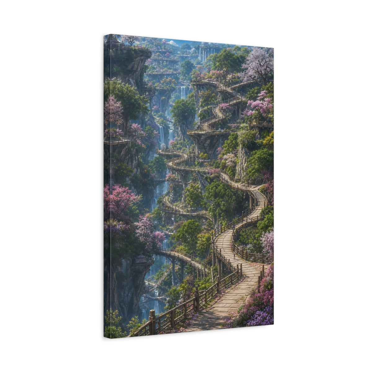 Side Mockup 3. Enchanted Cliffside Walkway shown as canvas print