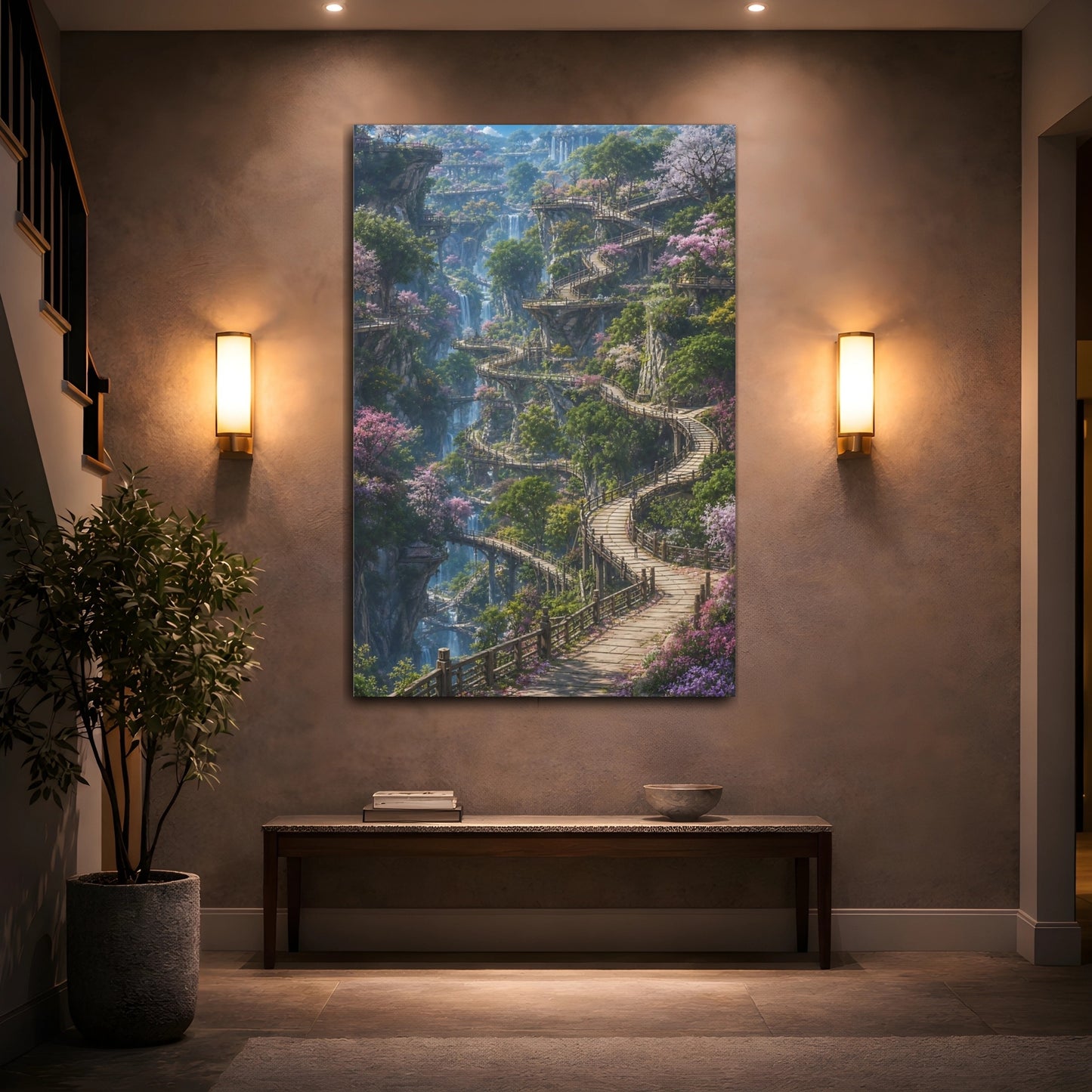 Mockup 2. Enchanted Cliffside Walkway shown as canvas print