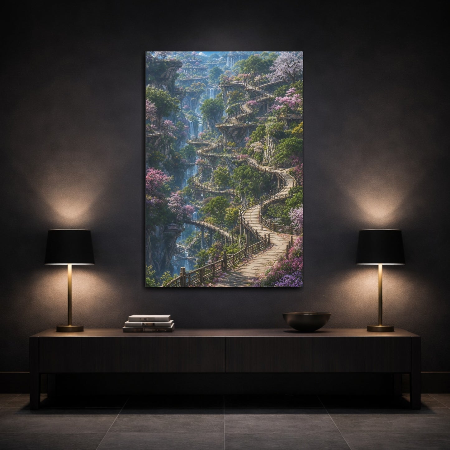 Mockup 3. Enchanted Cliffside Walkway shown as canvas print