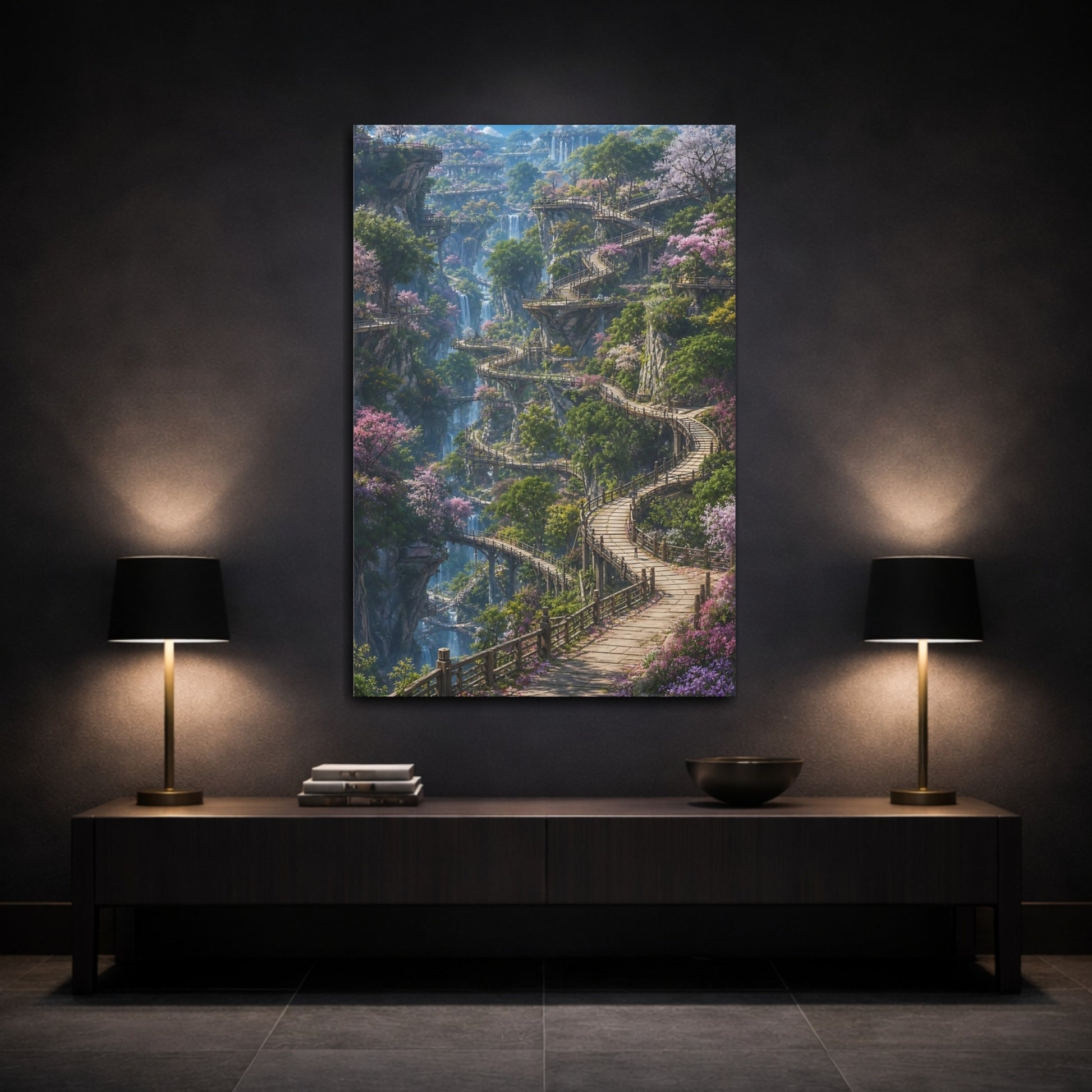 Mockup 3. Enchanted Cliffside Walkway shown as canvas print