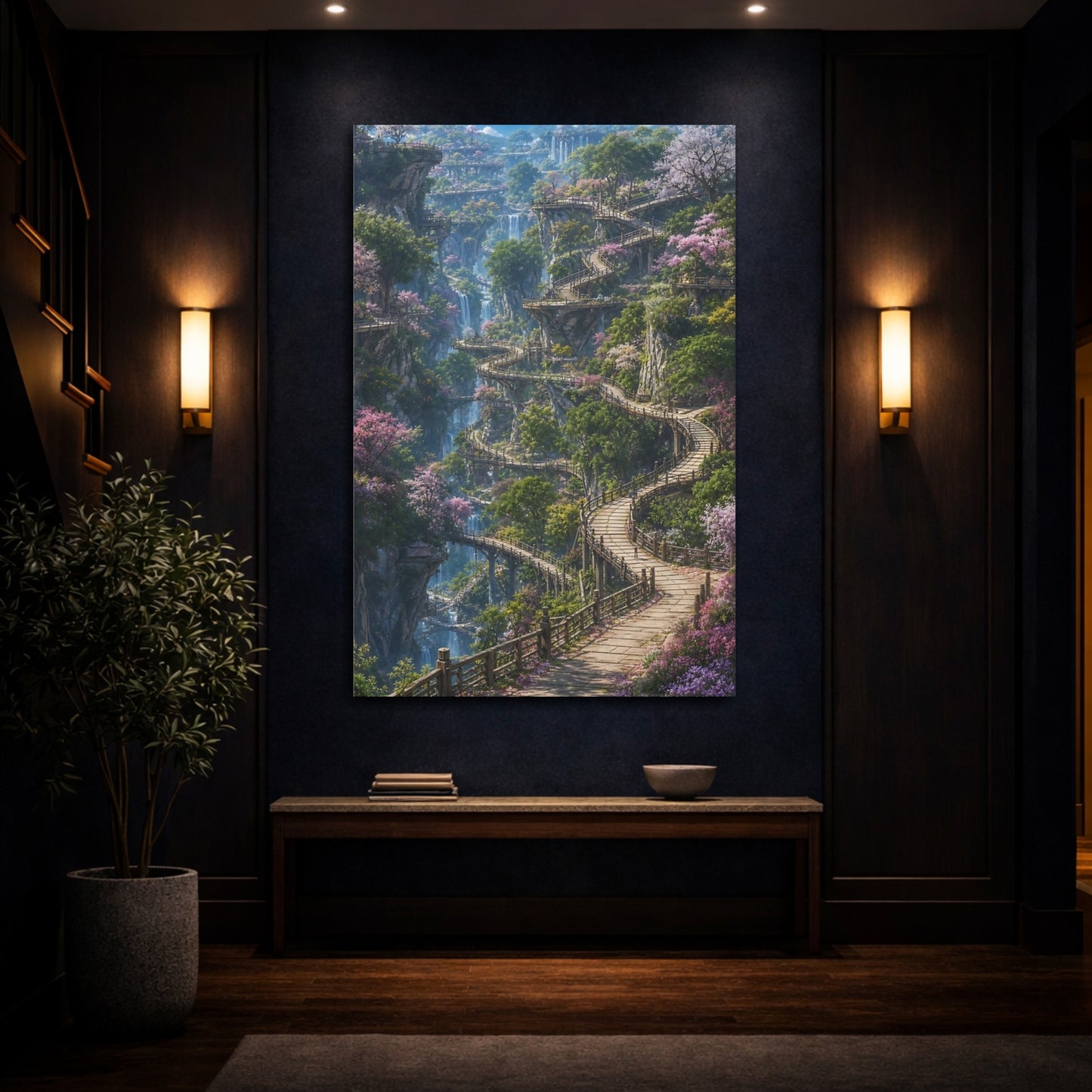 Mockup 4. Enchanted Cliffside Walkway shown as canvas print
