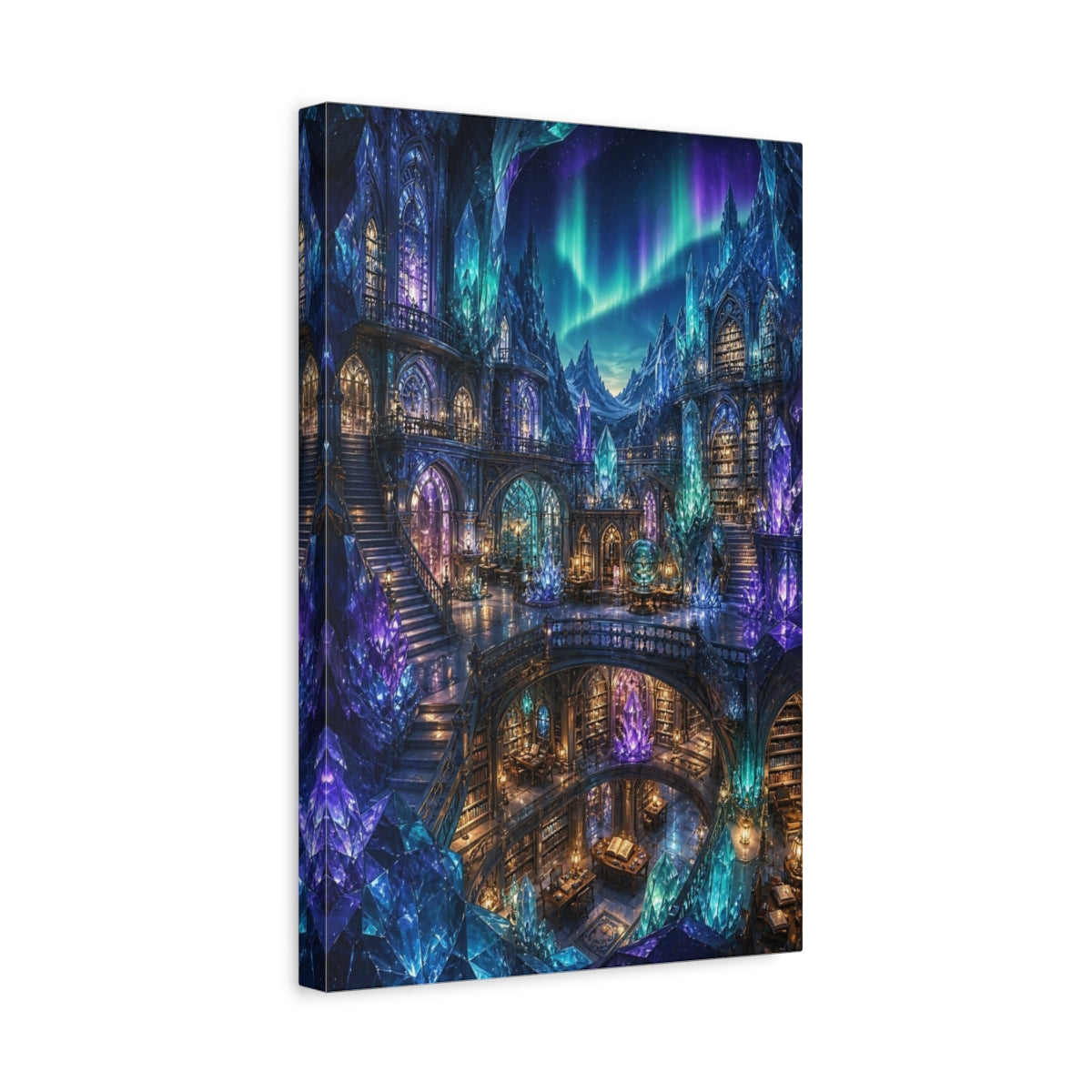 Side Mockup 4. Enchanted Crystal Library shown as canvas print