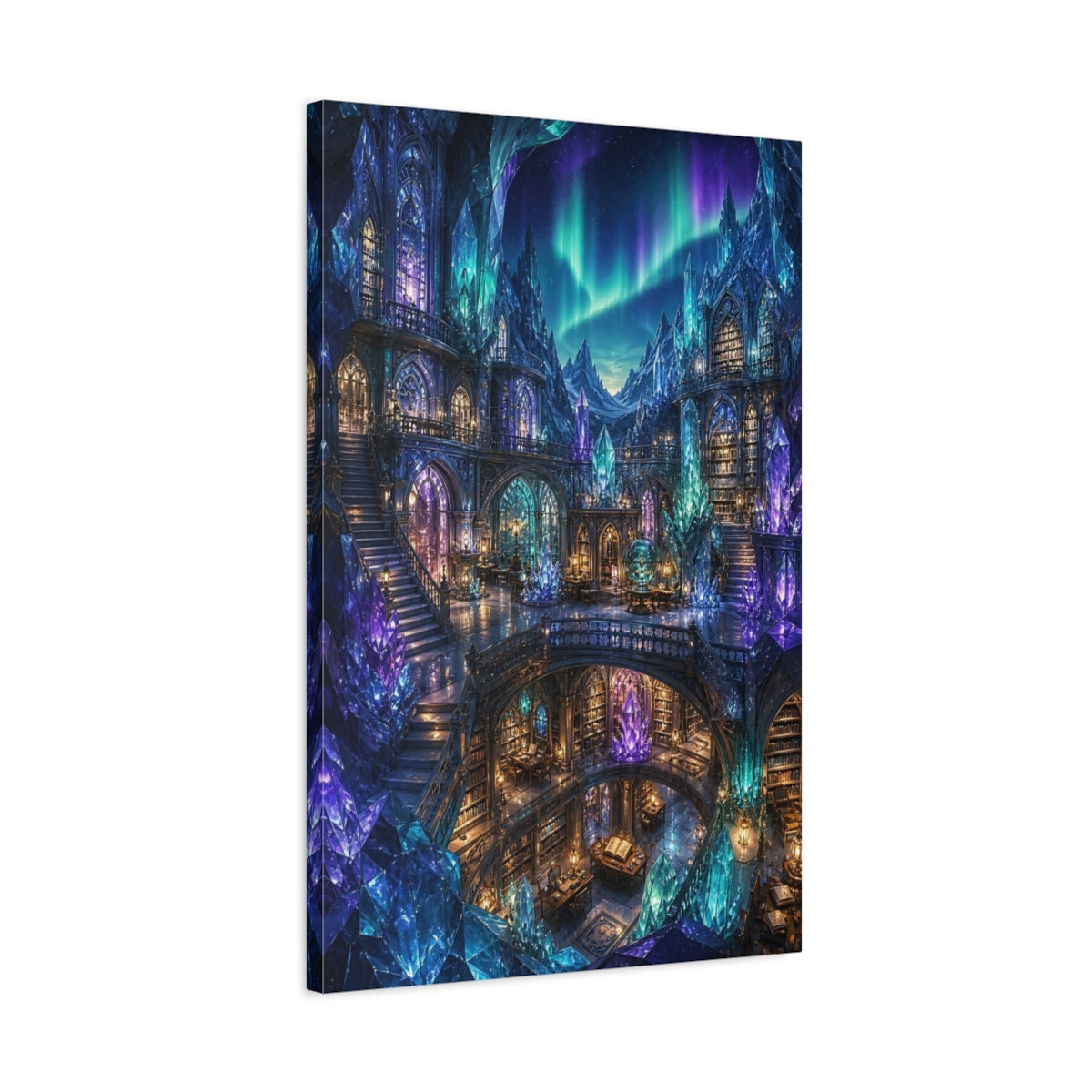 Side Mockup 2. Enchanted Crystal Library shown as canvas print