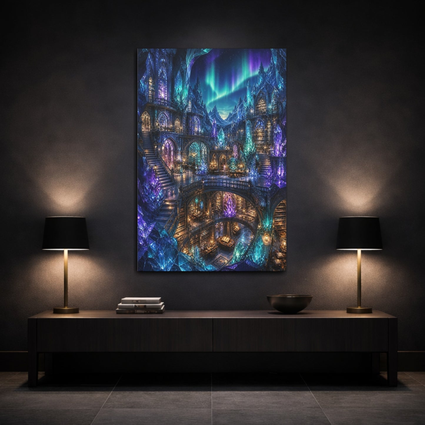 Mockup 3. Enchanted Crystal Library shown as canvas print