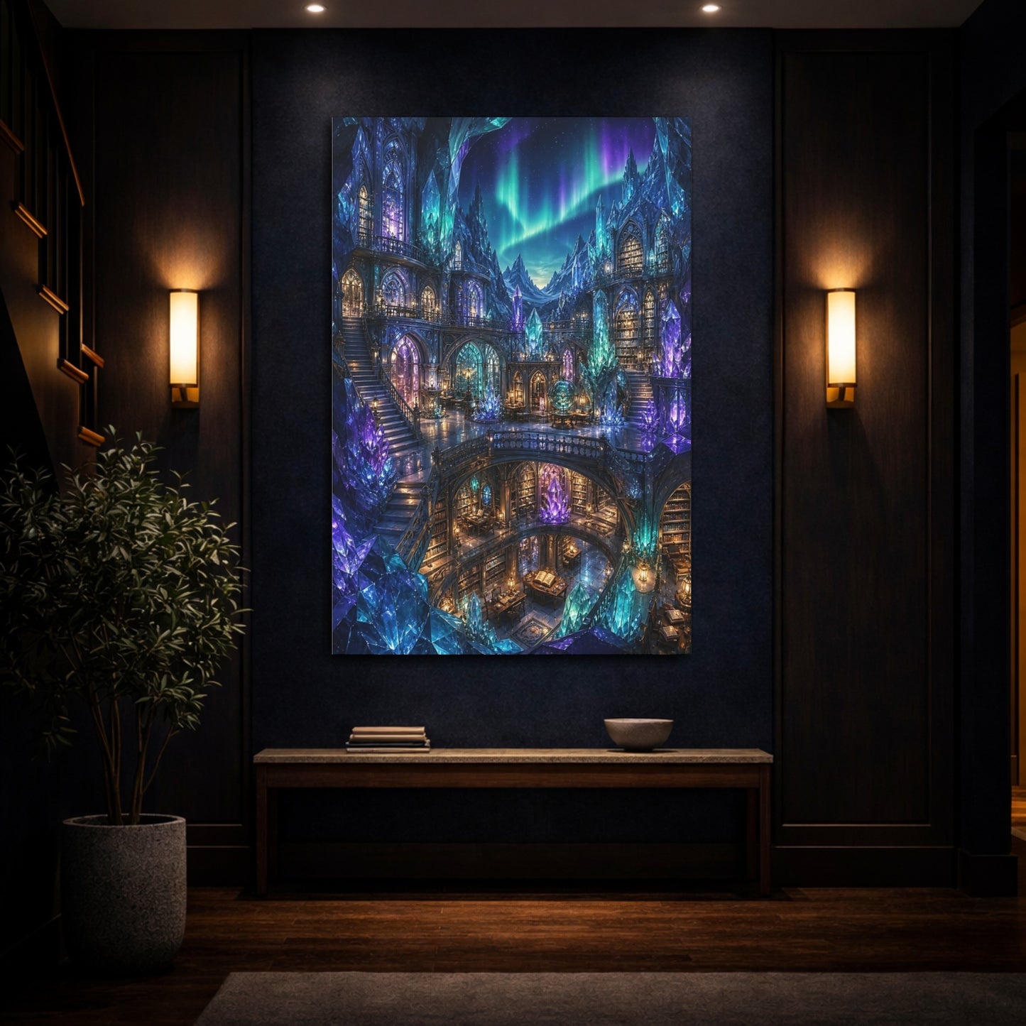 Mockup 4. Enchanted Crystal Library shown as canvas print