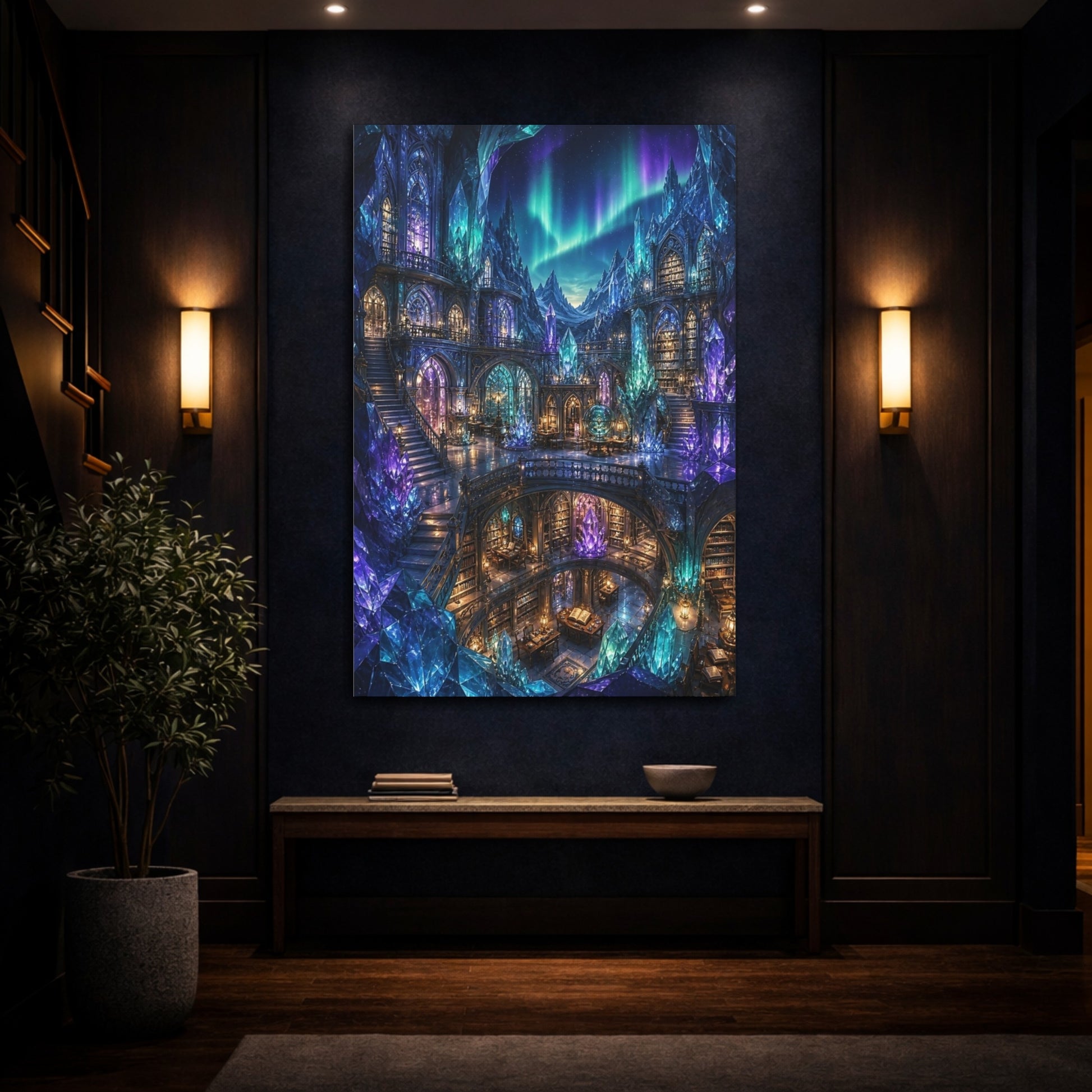 Mockup 4. Enchanted Crystal Library shown as canvas print
