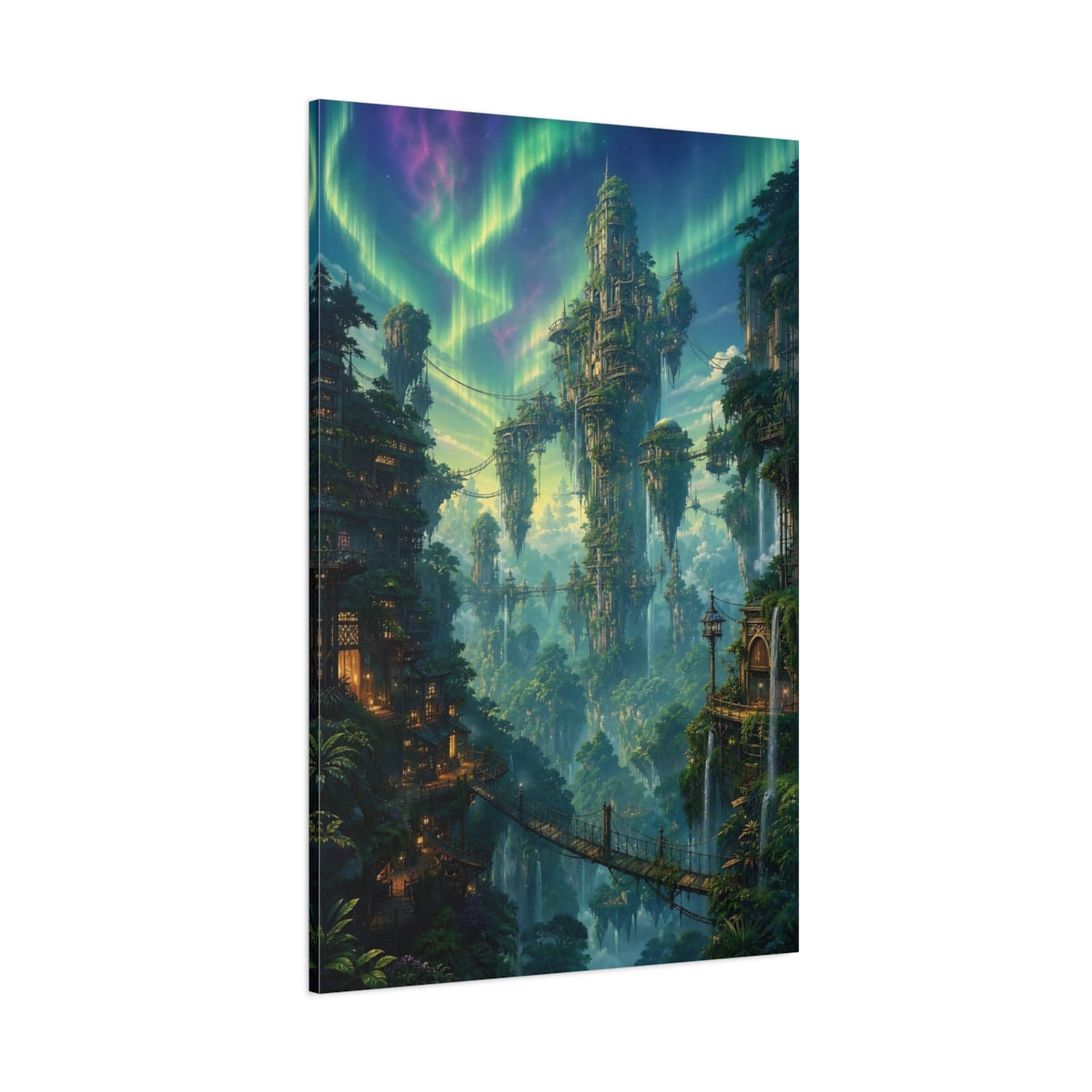 Side Mockup 1. Enchanted Floating City shown as canvas print