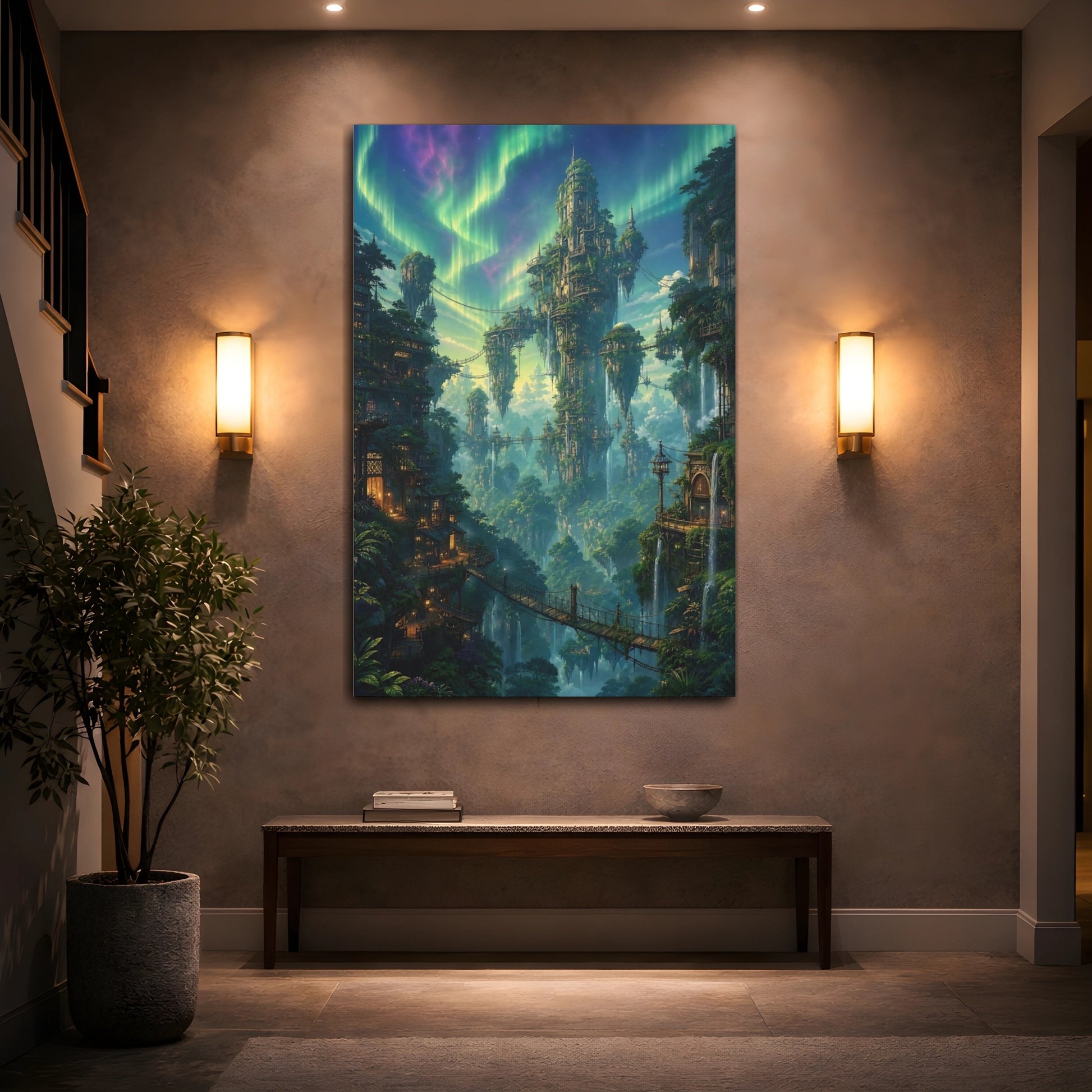 Mockup 2. Enchanted Floating City shown as canvas print