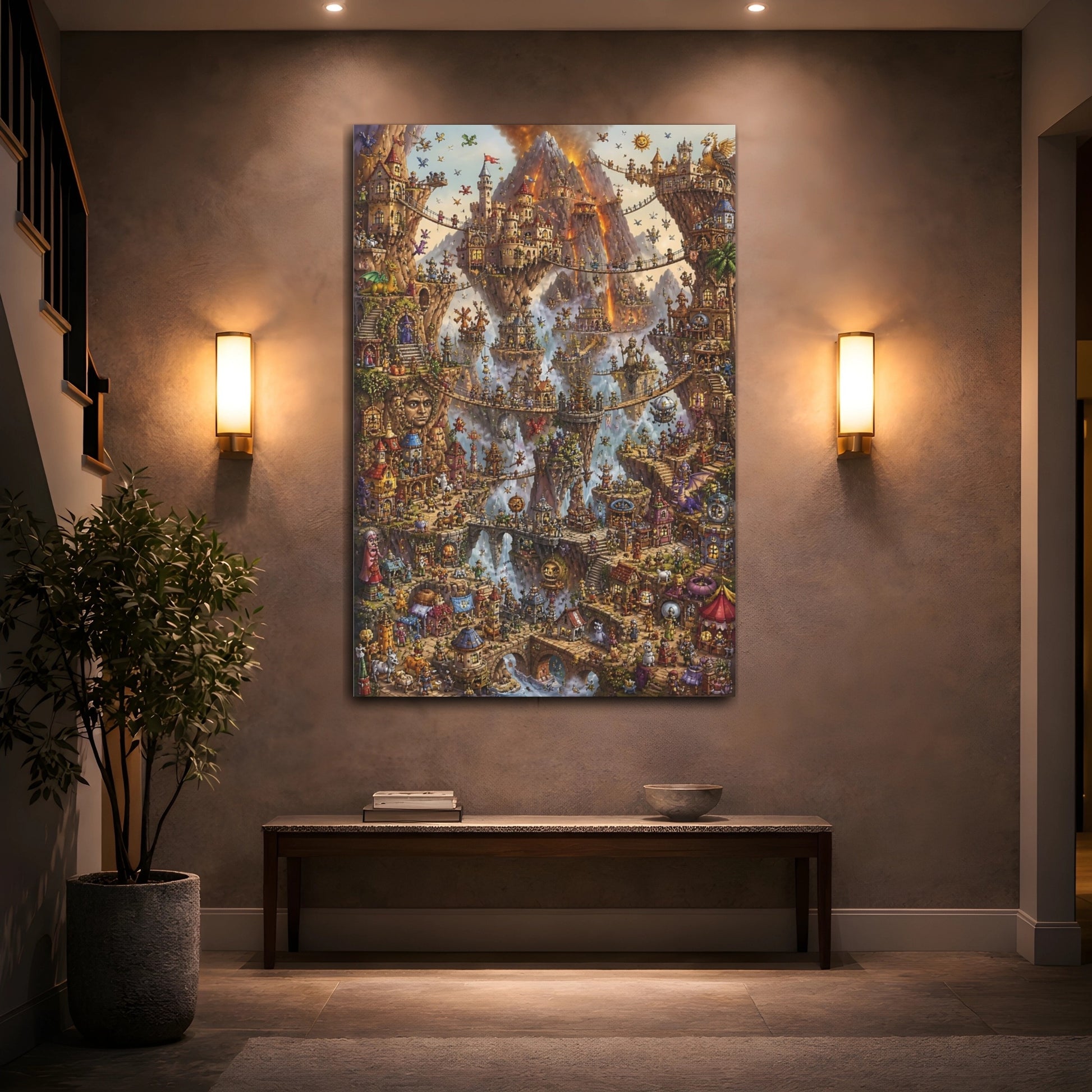 Mockup 2. Enchanted Floating City shown as canvas print