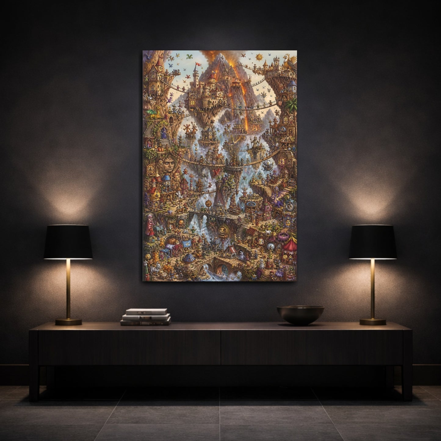 Mockup 3. Enchanted Floating City shown as canvas print