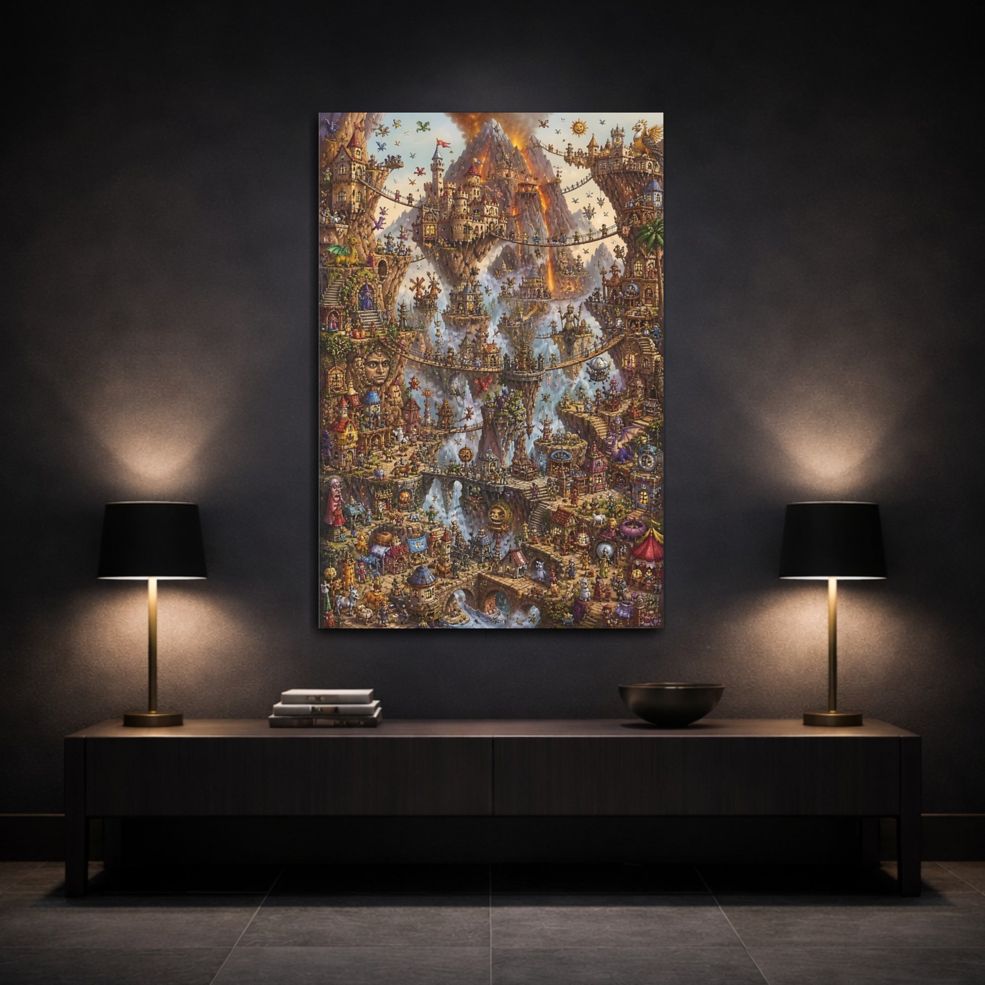 Mockup 3. Enchanted Floating City shown as canvas print