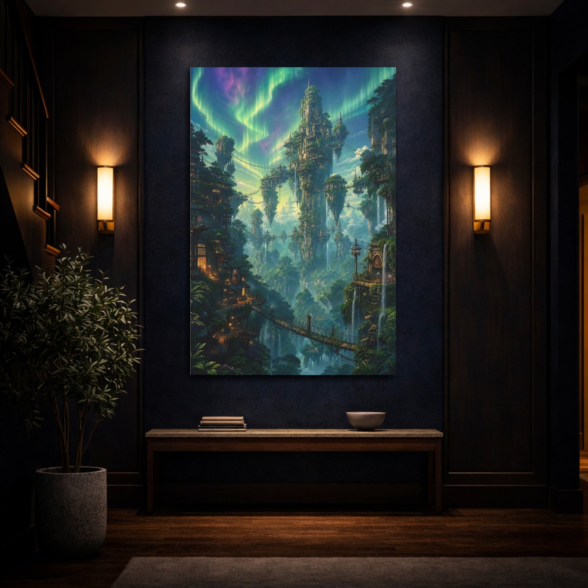 Mockup 4. Enchanted Floating City shown as canvas print