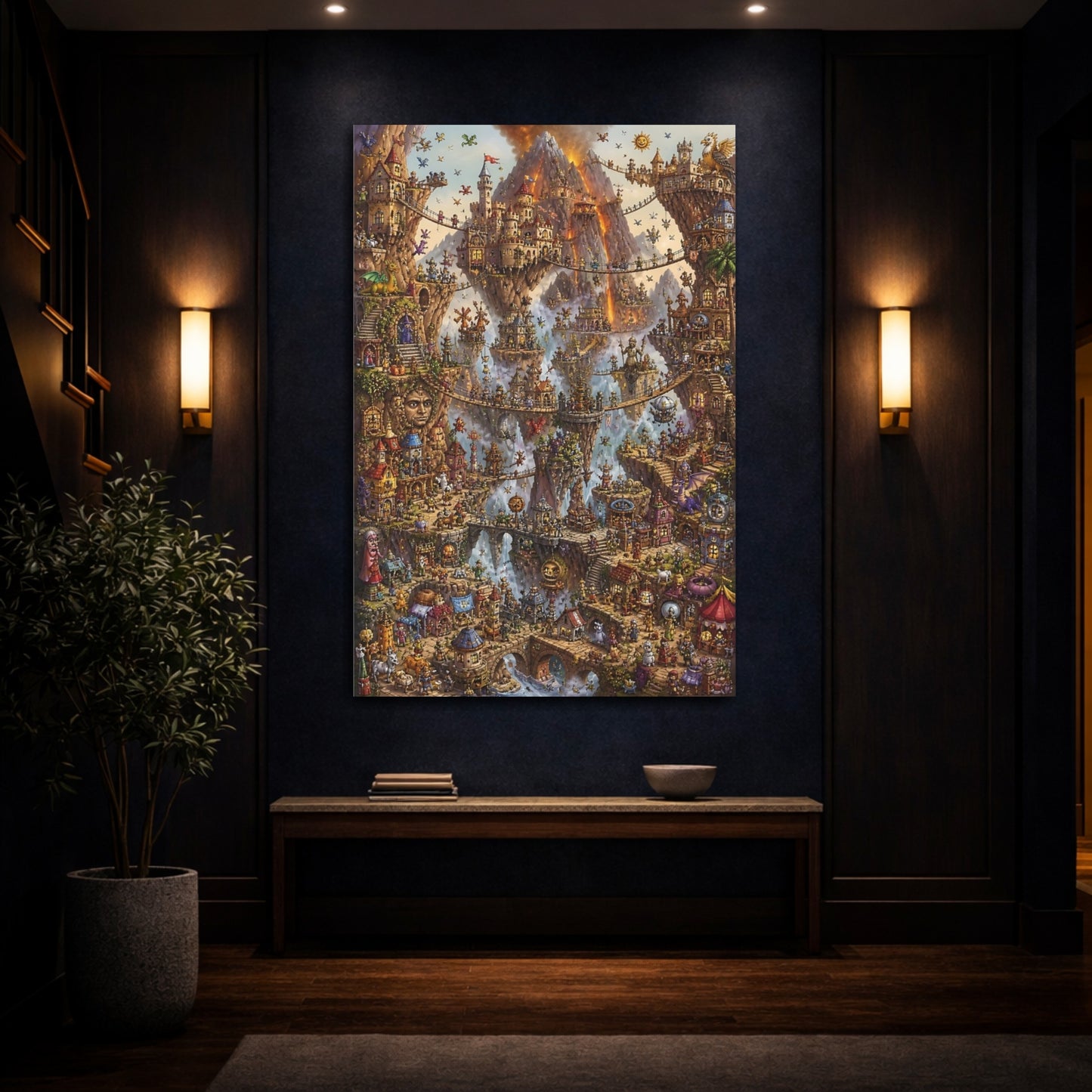 Mockup 4. Enchanted Floating City shown as canvas print