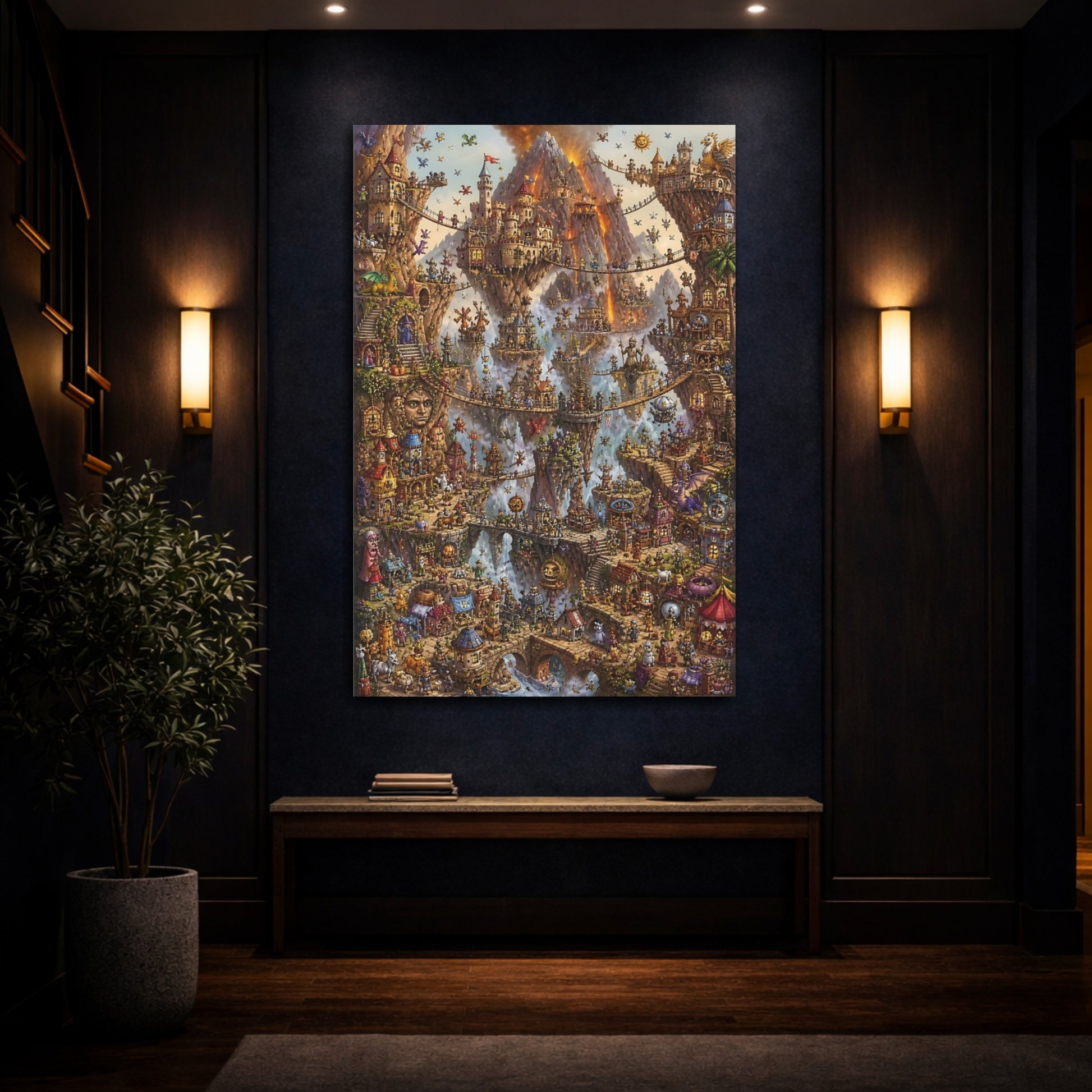 Mockup 4. Enchanted Floating City shown as canvas print