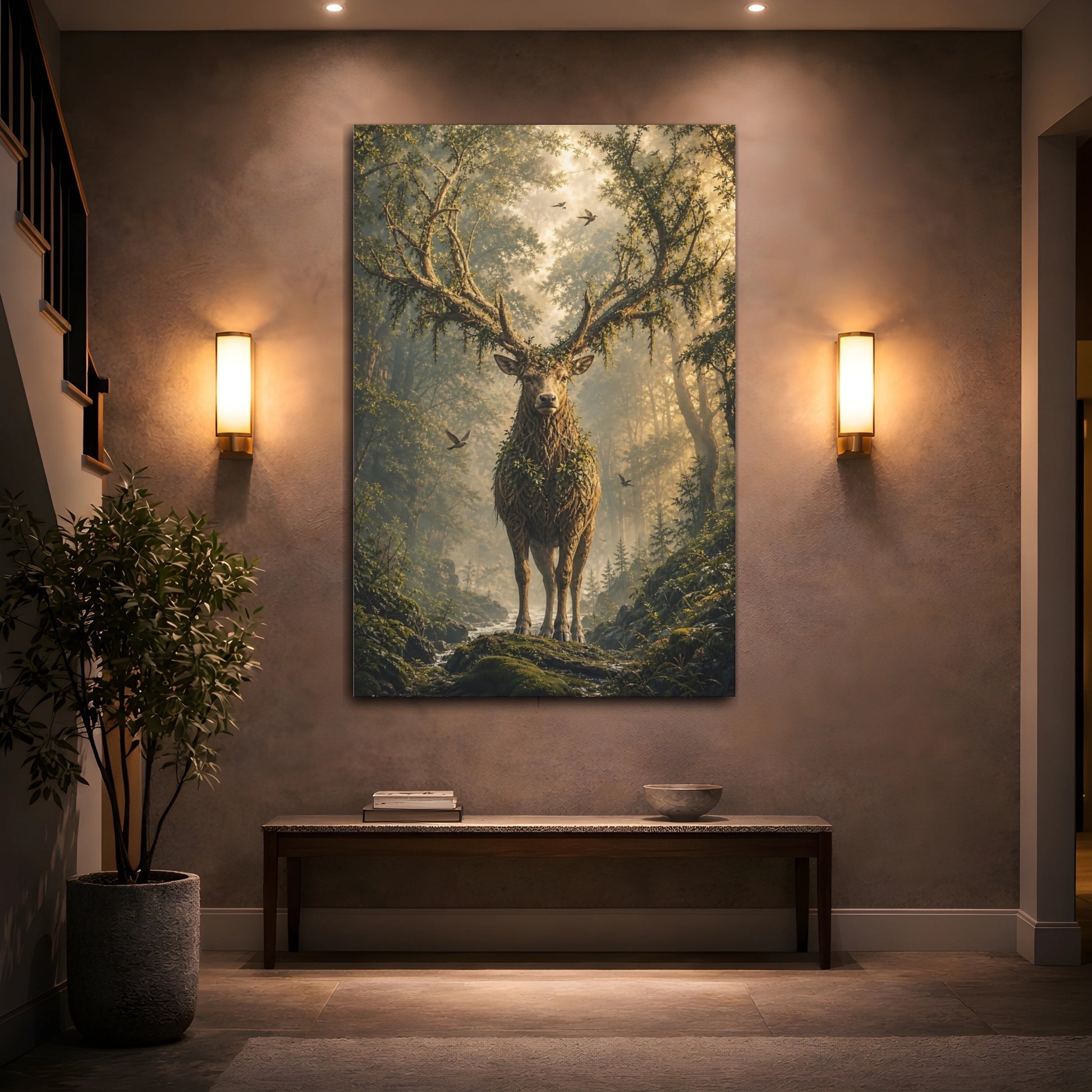 Mockup 2. Enchanted Forest Stag shown as canvas print
