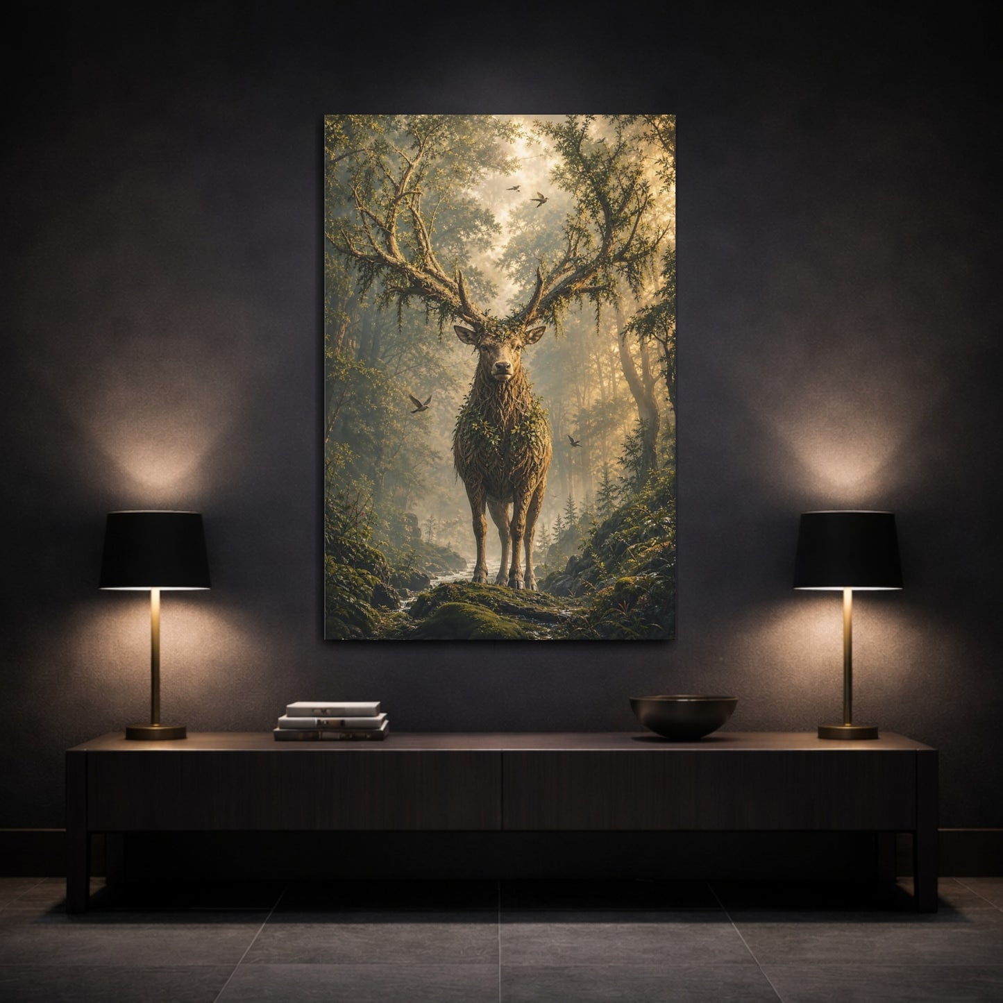 Mockup 3. Enchanted Forest Stag shown as canvas print