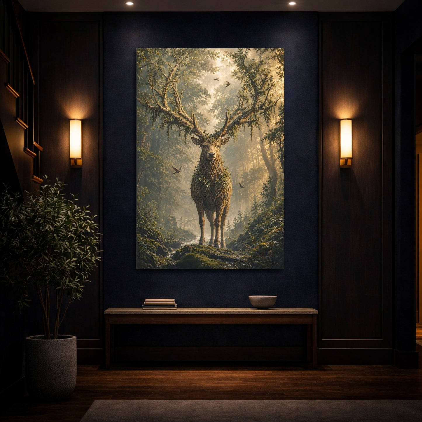 Mockup 4. Enchanted Forest Stag shown as canvas print