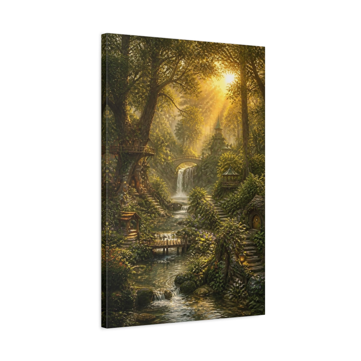 Side Mockup 2. Enchanted Forest Waterfall shown as canvas print